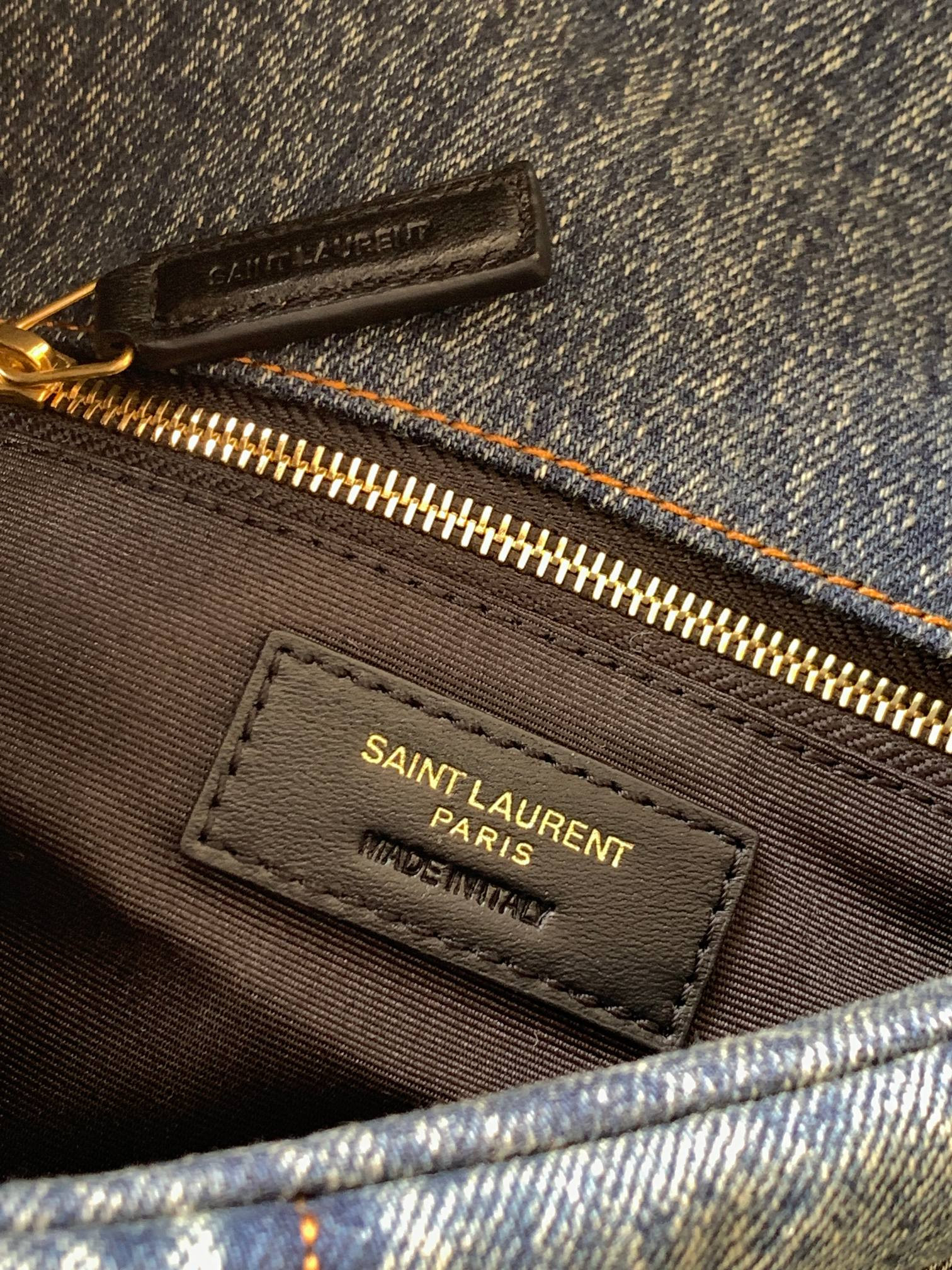 Y51 PUFFER SMALL IN SUEDE AND DENIM LIGHT BLUE 11.4 X 6.6 X 4.3 INCHES