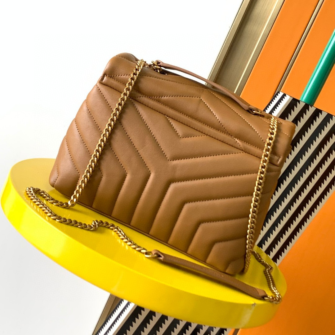 Y51 LOULOU SMALL IN QUILTED LEATHER BROWN 9 X 6.1 X 3.3 INCHES