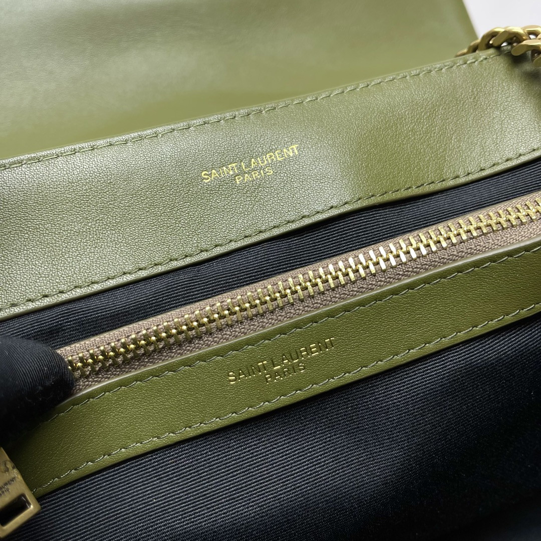 Y51 LOULOU MEDIUM IN QUILTED LEATHER DARK GREEN 12.5 X 8.6 X 3.5 INCHES