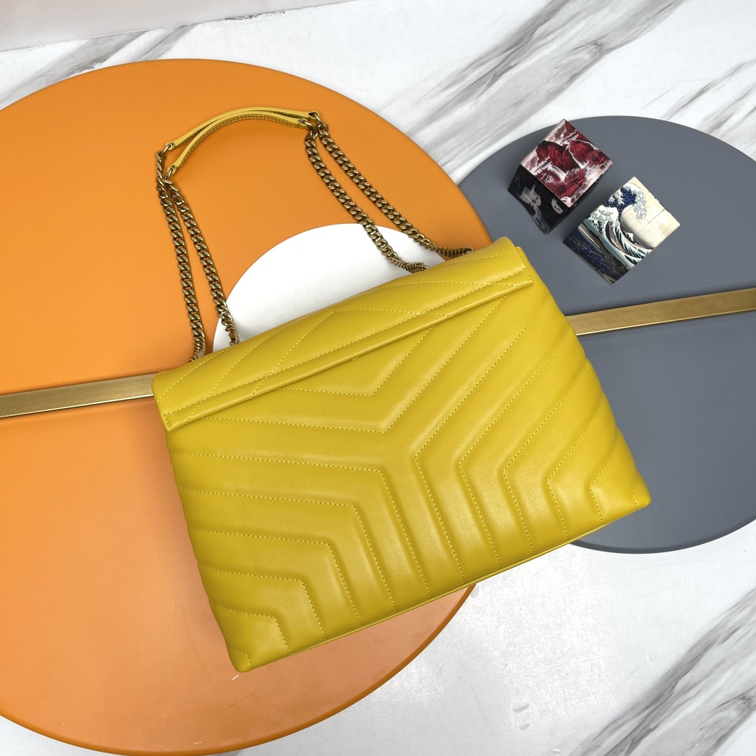 Y51 LOULOU MEDIUM IN QUILTED LEATHER YELLOW 12.5 X 8.6 X 3.5 INCHES
