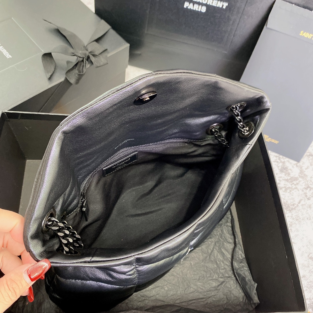 Y51 PUFFER SMALL IN NAPPA LEATHER ALL BLACK 11.4 X 6.6 X 4.3 INCHES