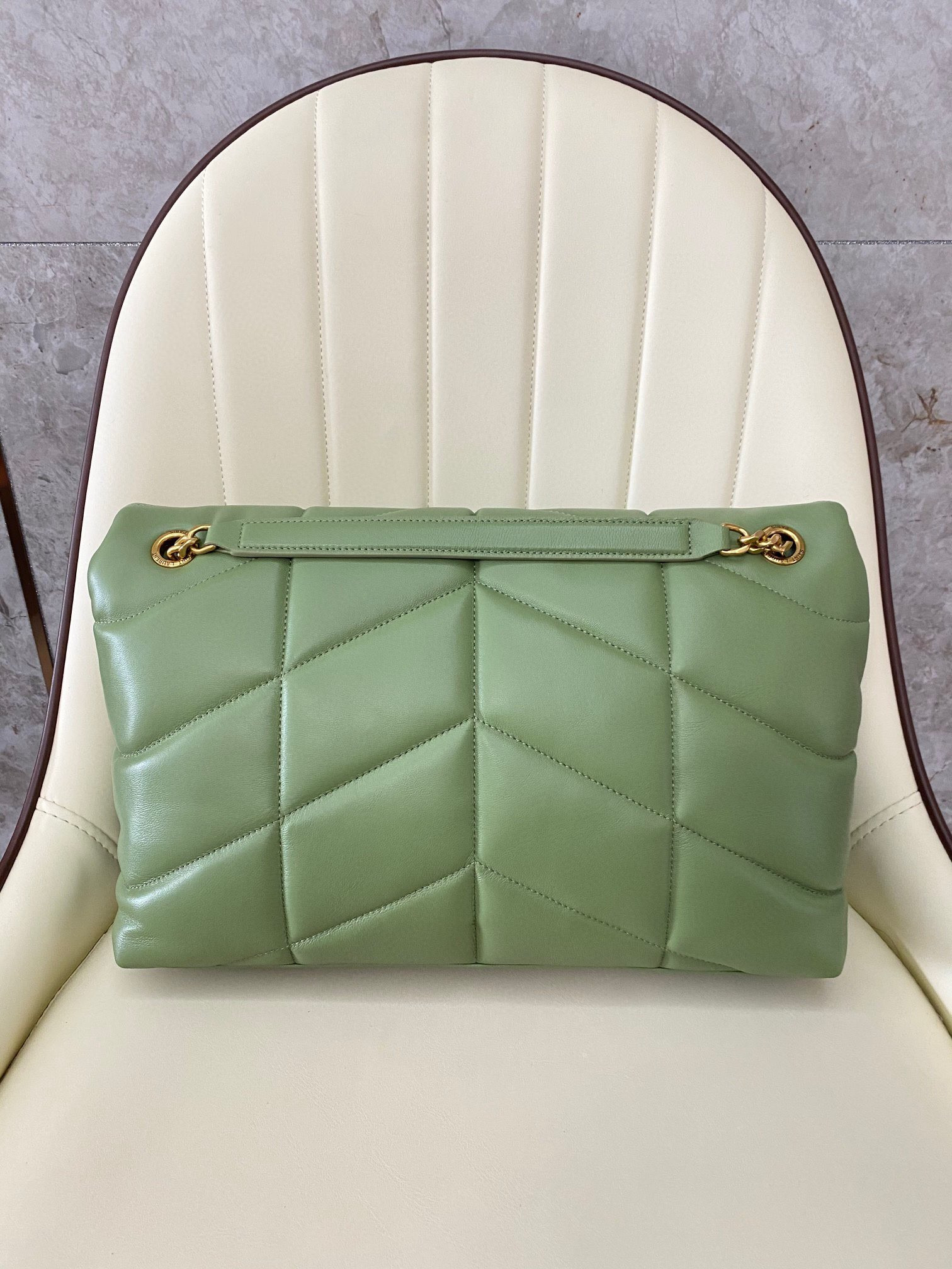 Y51 PUFFER MEDIUM IN NAPPA LEATHER LIGHT GREEN 13.7 X 9 X 5.3 INCHES