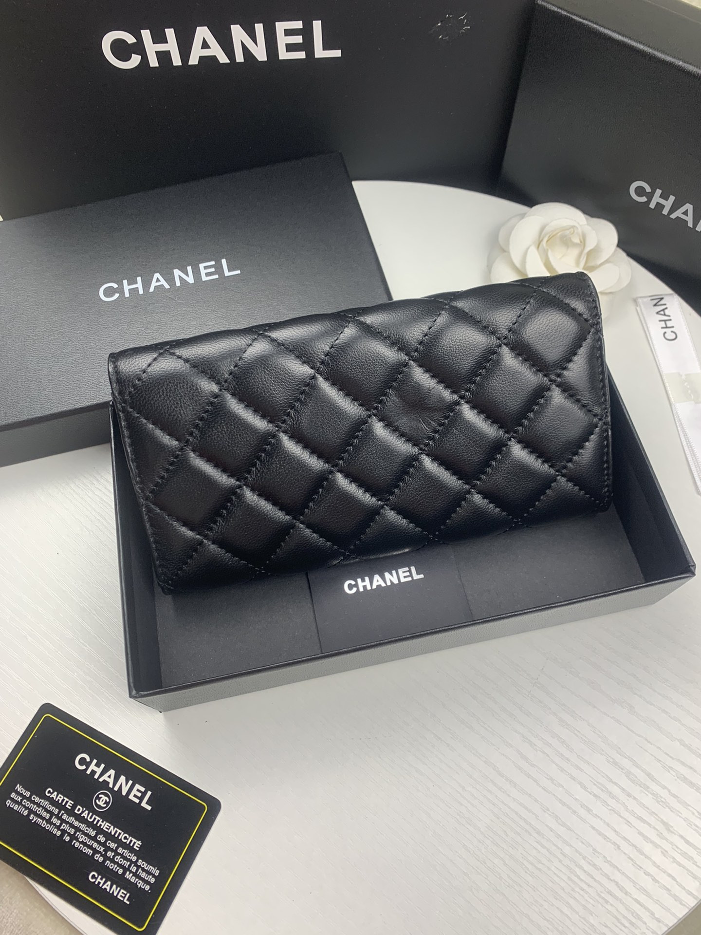 Ch**el FLAP WALLET BLACK SILVER 19.5 x10 cm