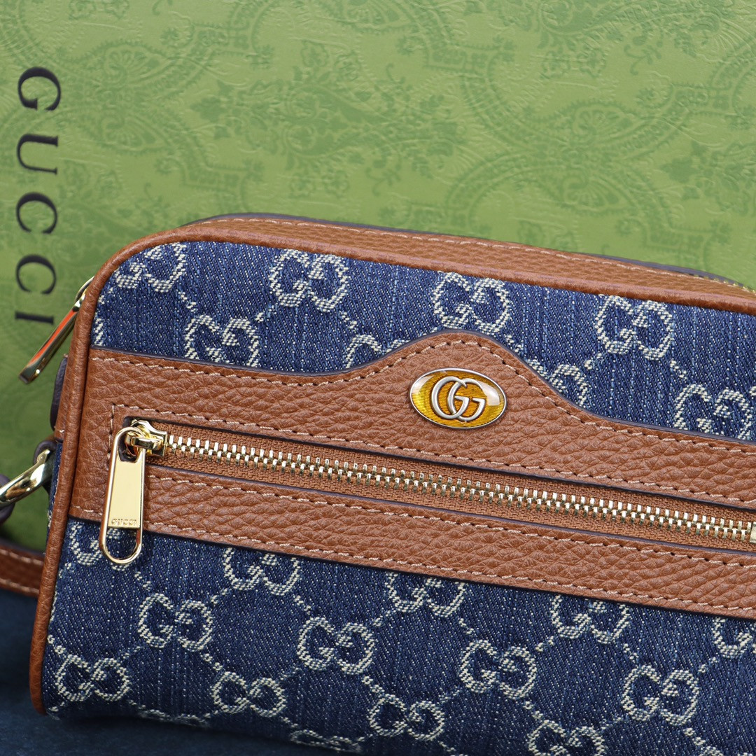 Gvc*1 OPHIDIA GG MINI TOP HANDLE BAG Denim Blue 6.8 W x 4.7 H x 2.1 D