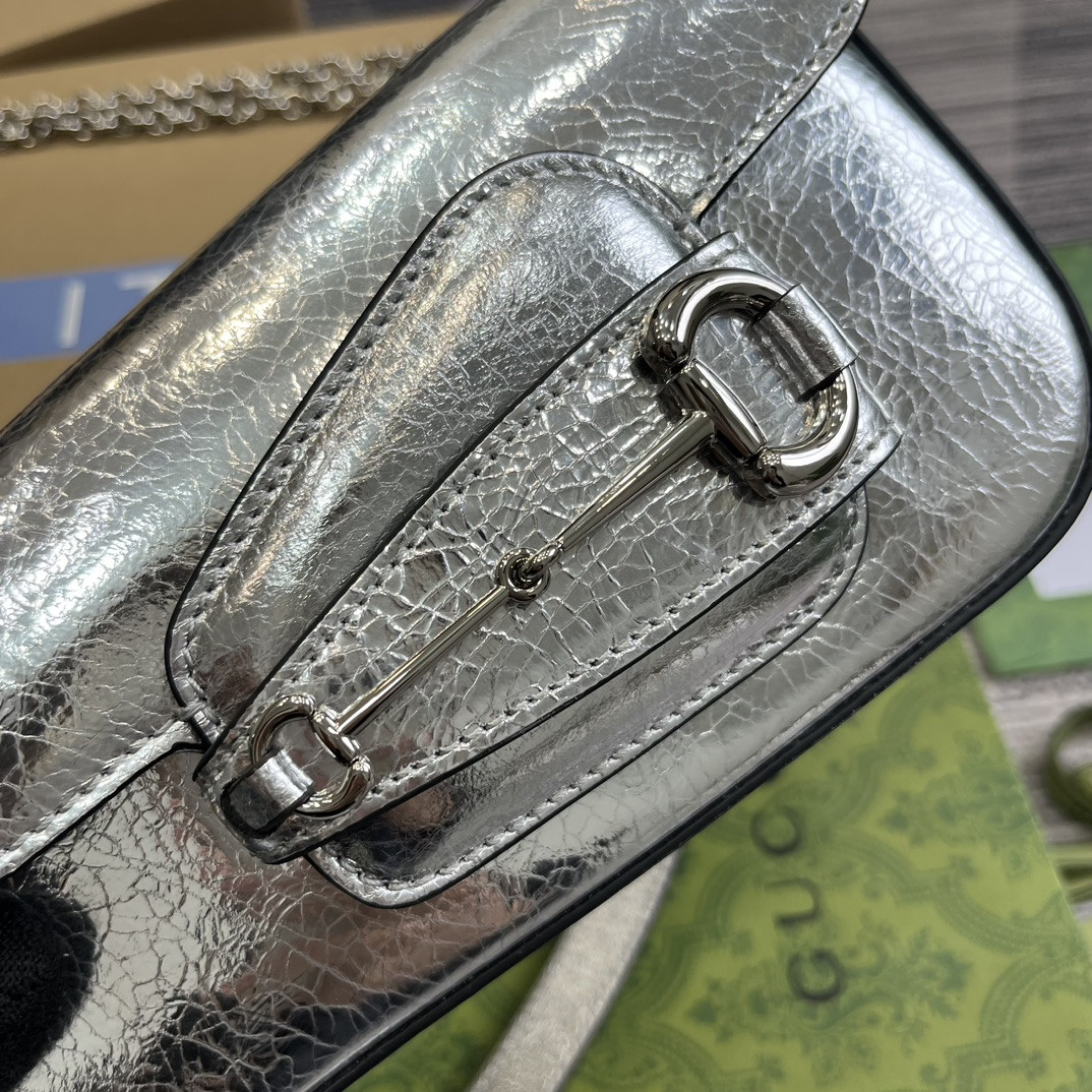 Gvc*1 HORSEBIT 1955 MINI SHOULDER BAG SILVER 7.7"W x 5-3.1"H x 2.4-1.2"D