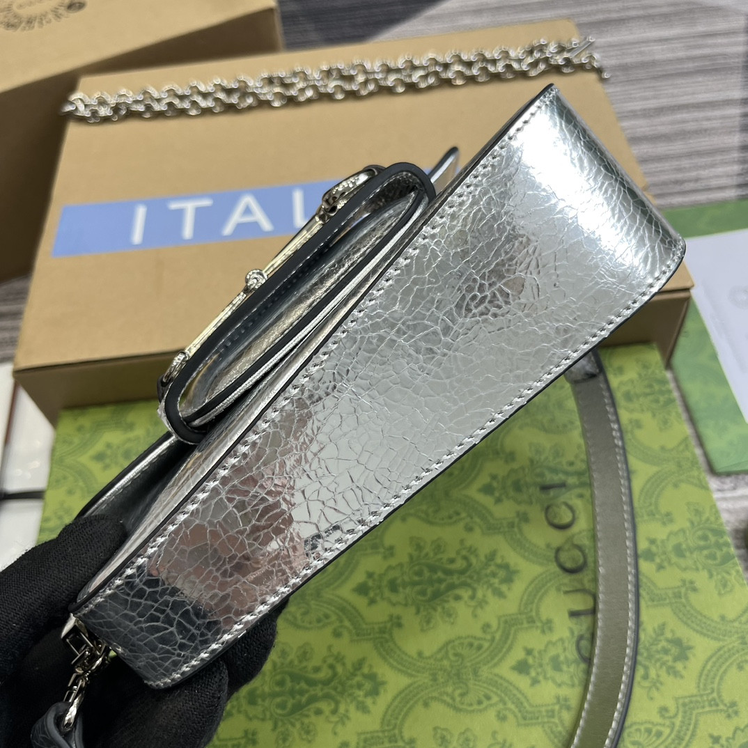 Gvc*1 HORSEBIT 1955 MINI SHOULDER BAG SILVER 7.7"W x 5-3.1"H x 2.4-1.2"D