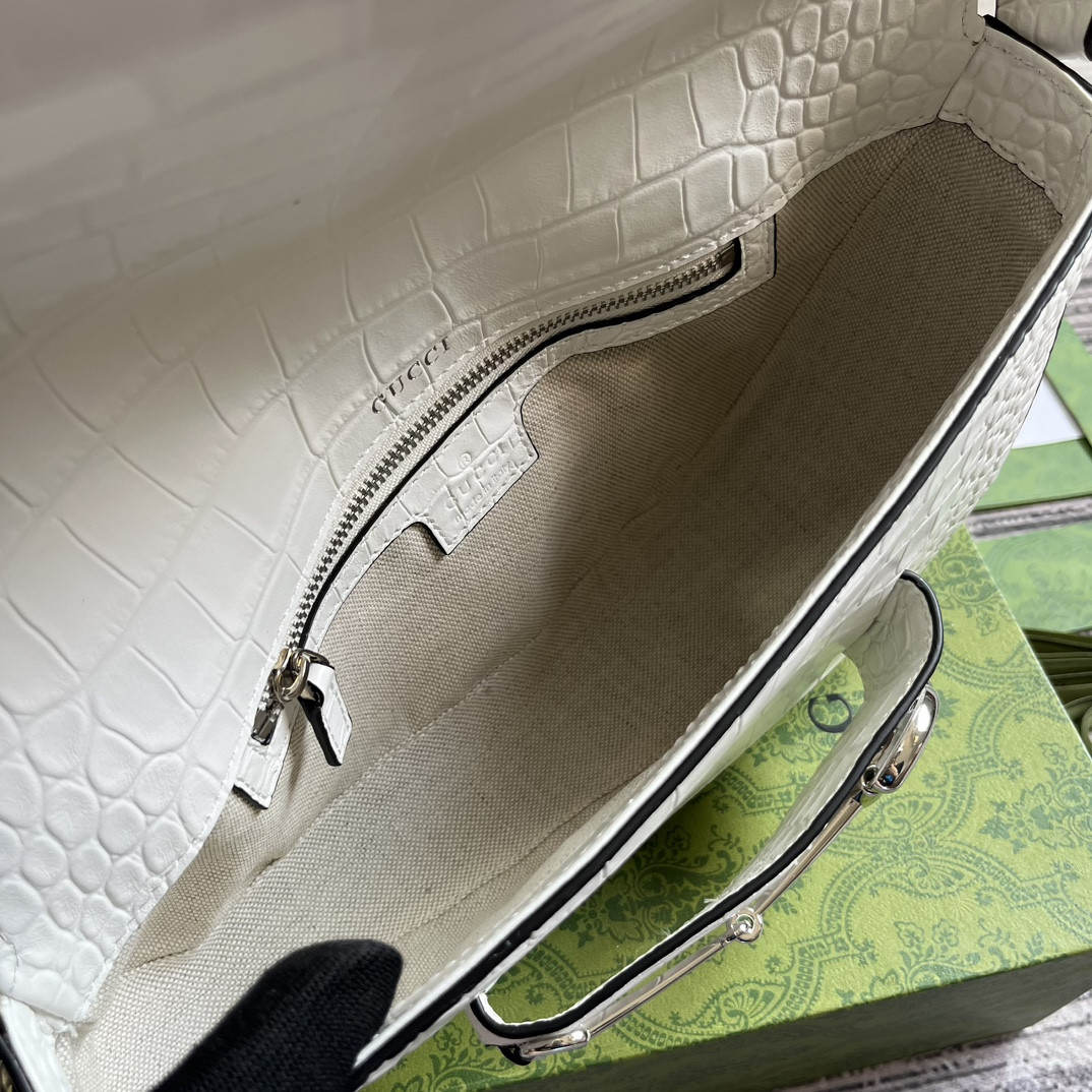 Gvc*1 HORSEBIT 1955 SMALL SHOULDER BAG WHITE 10.4"W x 6.7-4.1"H x 3.1-1.6"D