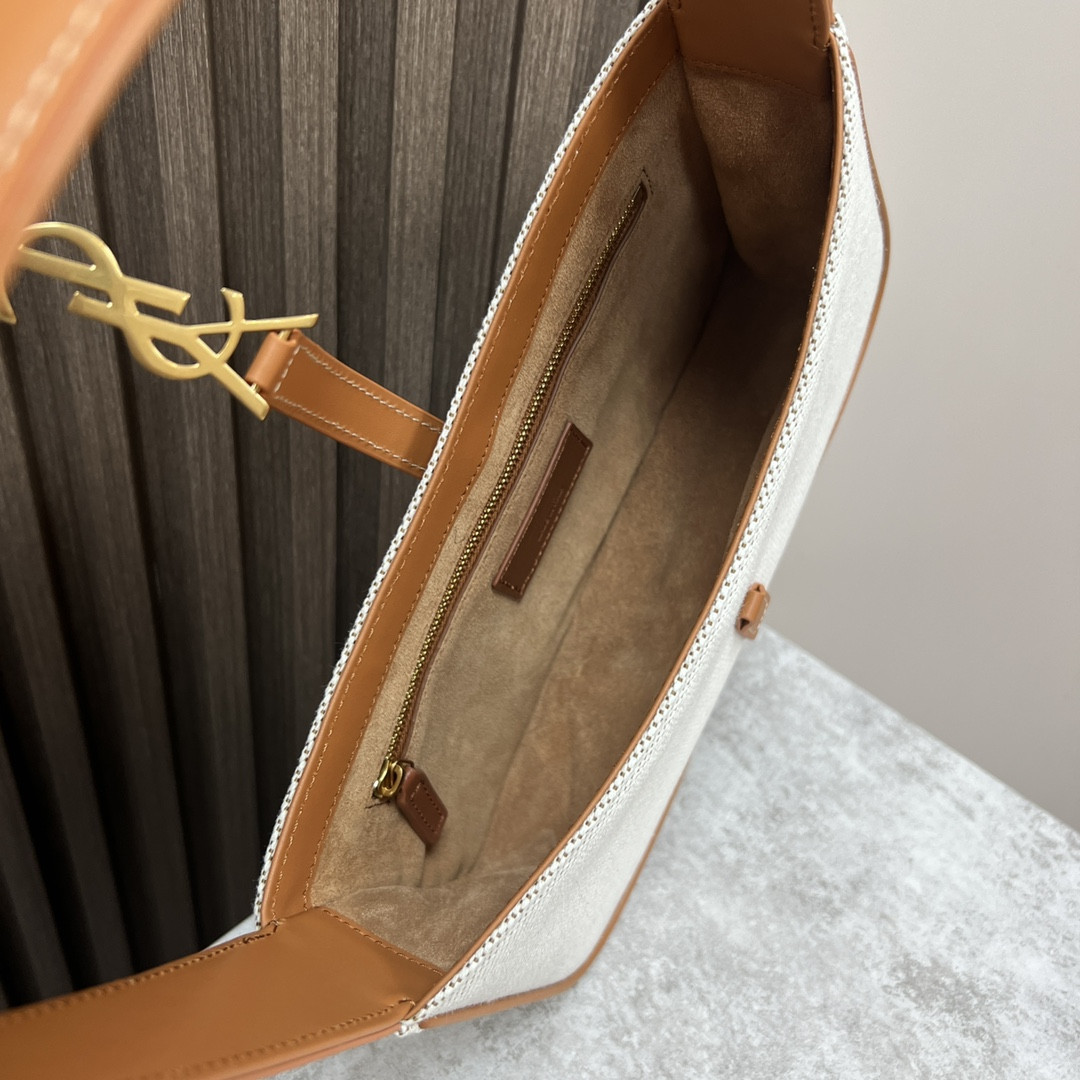 Y51 LE 5 À 7 IN CANVAS AND LEATHER GREGE AND BRICK 9 X 6.3 X 2.5 INCHES