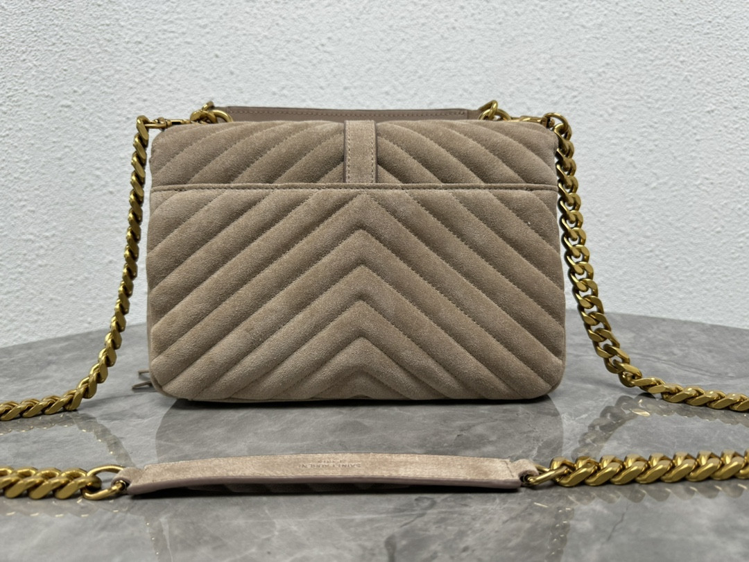 Y51 COLLEGE MEDIUM IN QUILTED SUEDE GRAY 9.4 X 6.6 X 2.5 INCHES