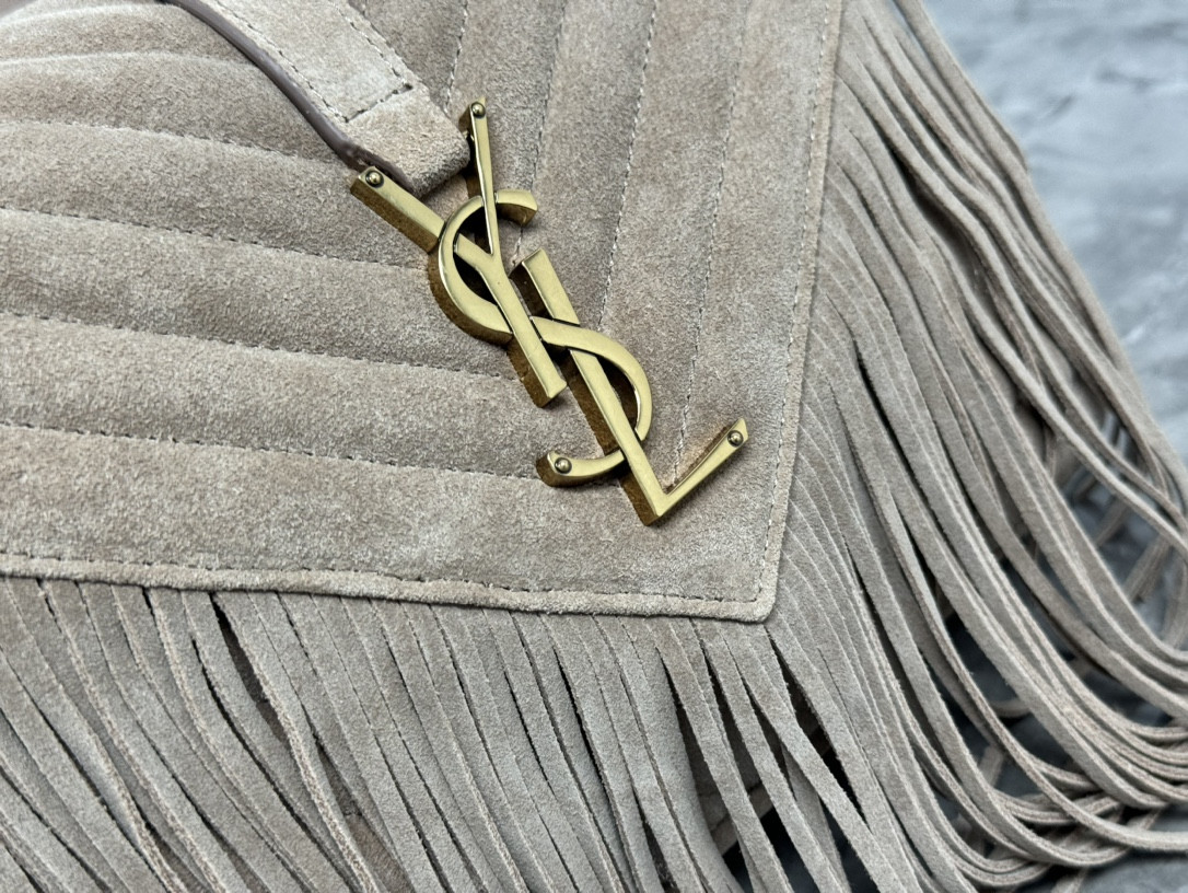 Y51 COLLEGE MEDIUM IN QUILTED SUEDE GRAY 9.4 X 6.6 X 2.5 INCHES