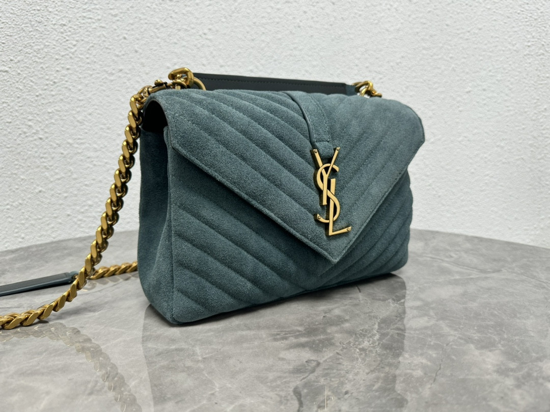 Y51 COLLEGE MEDIUM IN QUILTED SUEDE blue 9.4 X 6.6 X 2.5 INCHES