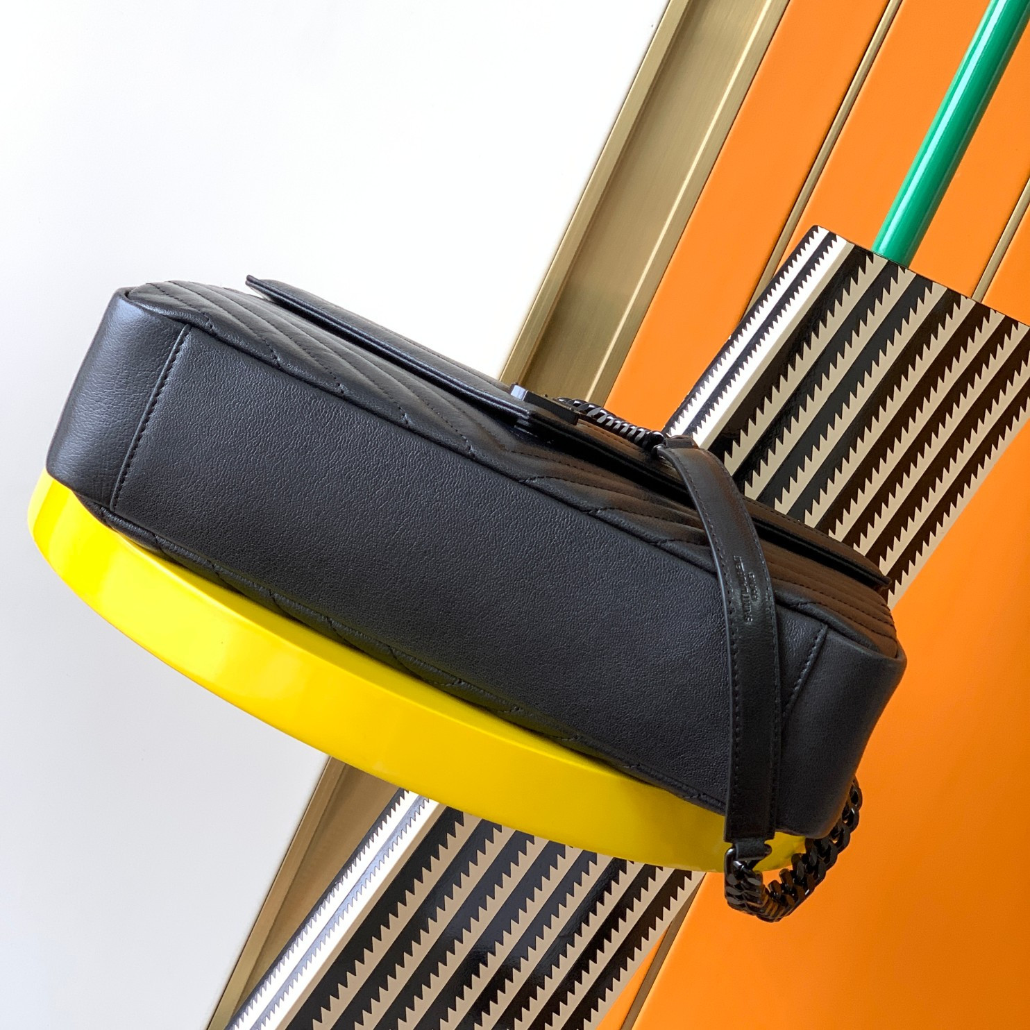 Y51 COLLEGE MEDIUM IN QUILTED LEATHER ALL BLACK 9.4 X 6.6 X 2.5 INCHES