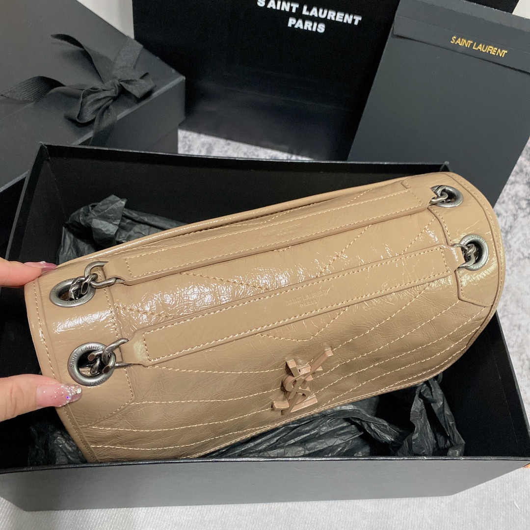 Y51 NIKI MEDIUM IN VINTAGE LEATHER DARK BEIGE 11 X 7.8 X 3.3 INCHES