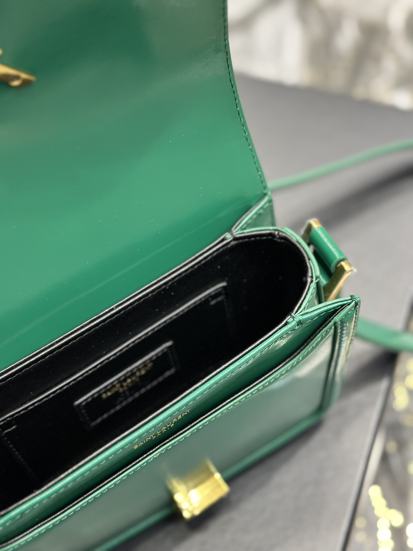 Y51 SOLFERINO SMALL SATCHEL IN BOX Sa1nt Lau*nt GREEN 7.4 X 5.1 X 1.9 INCHES