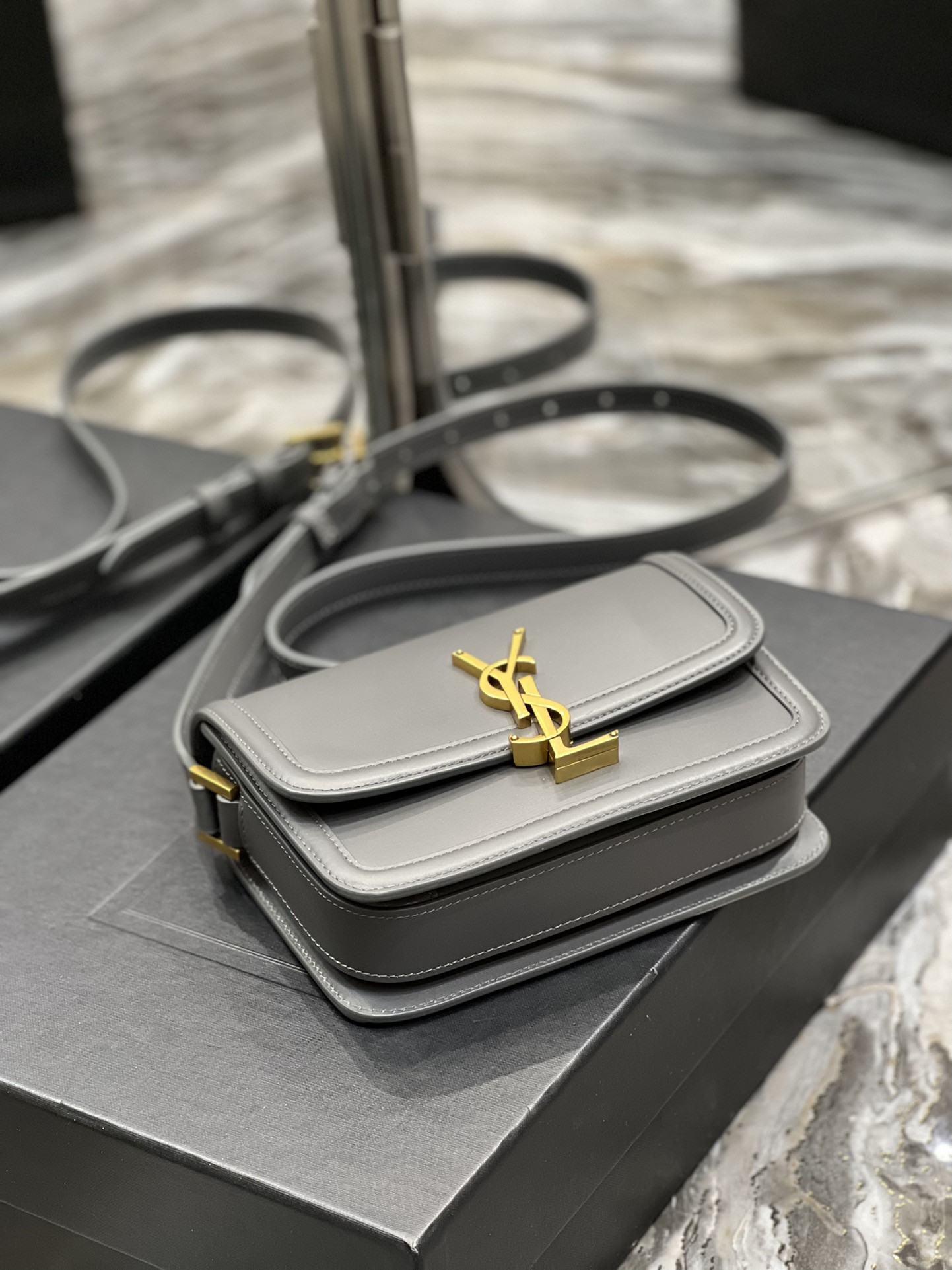 Y51 SOLFERINO SMALL SATCHEL IN BOX Sa1nt Lau*nt STORM 7.4 X 5.1 X 1.9 INCHES