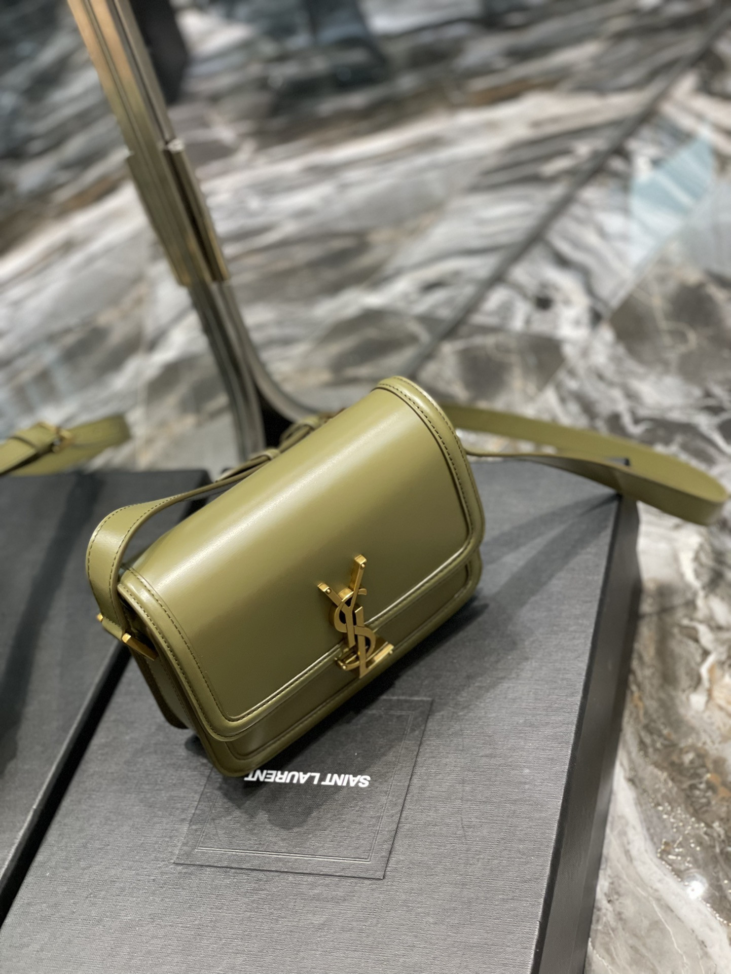 Y51 SOLFERINO SMALL SATCHEL IN BOX Sa1nt Lau*nt Avocado GREEN 7.4 X 5.1 X 1.9 INCHES