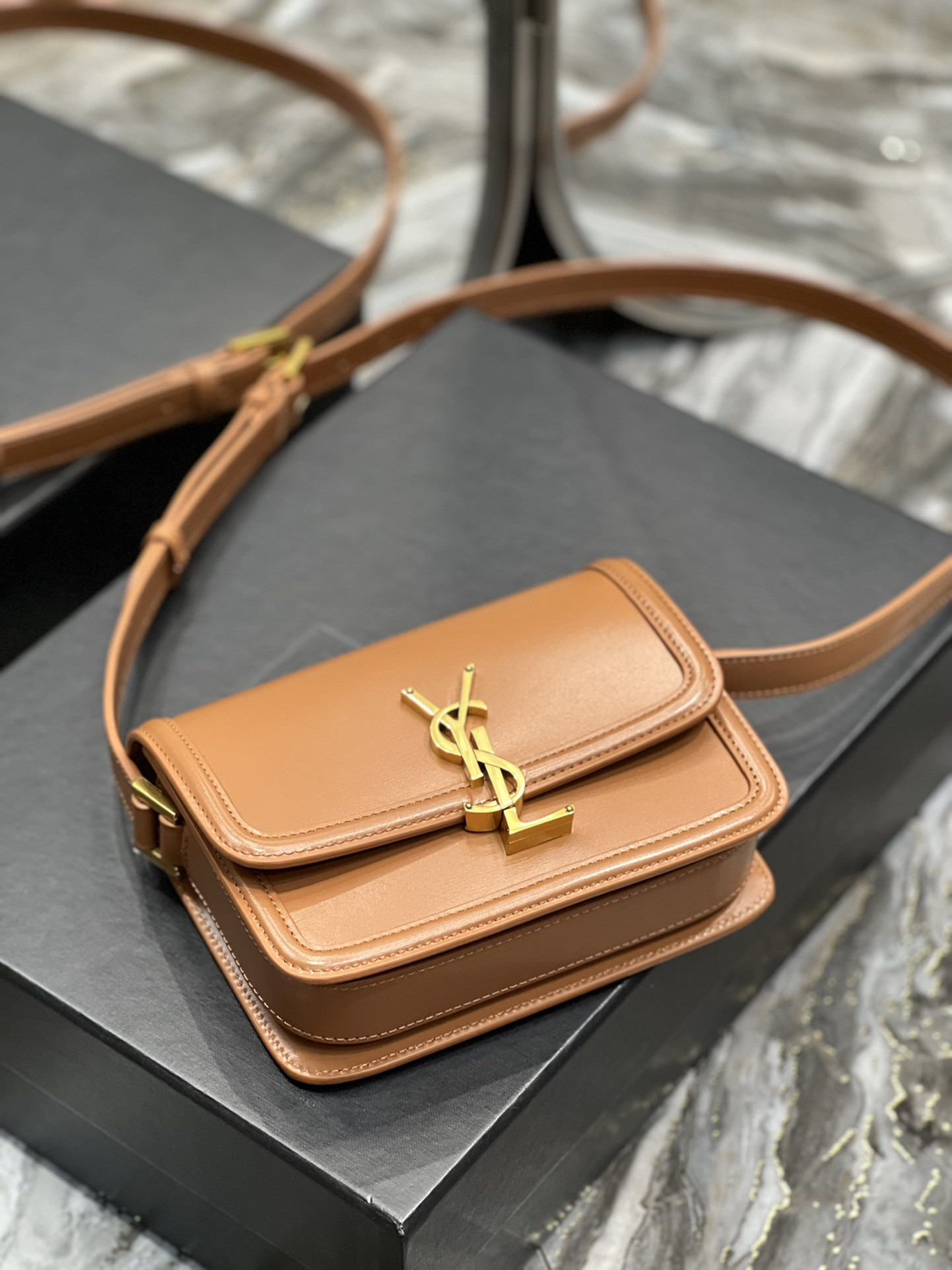 Y51 SOLFERINO SMALL SATCHEL IN BOX Sa1nt Lau*nt BRWON 7.4 X 5.1 X 1.9 INCHES