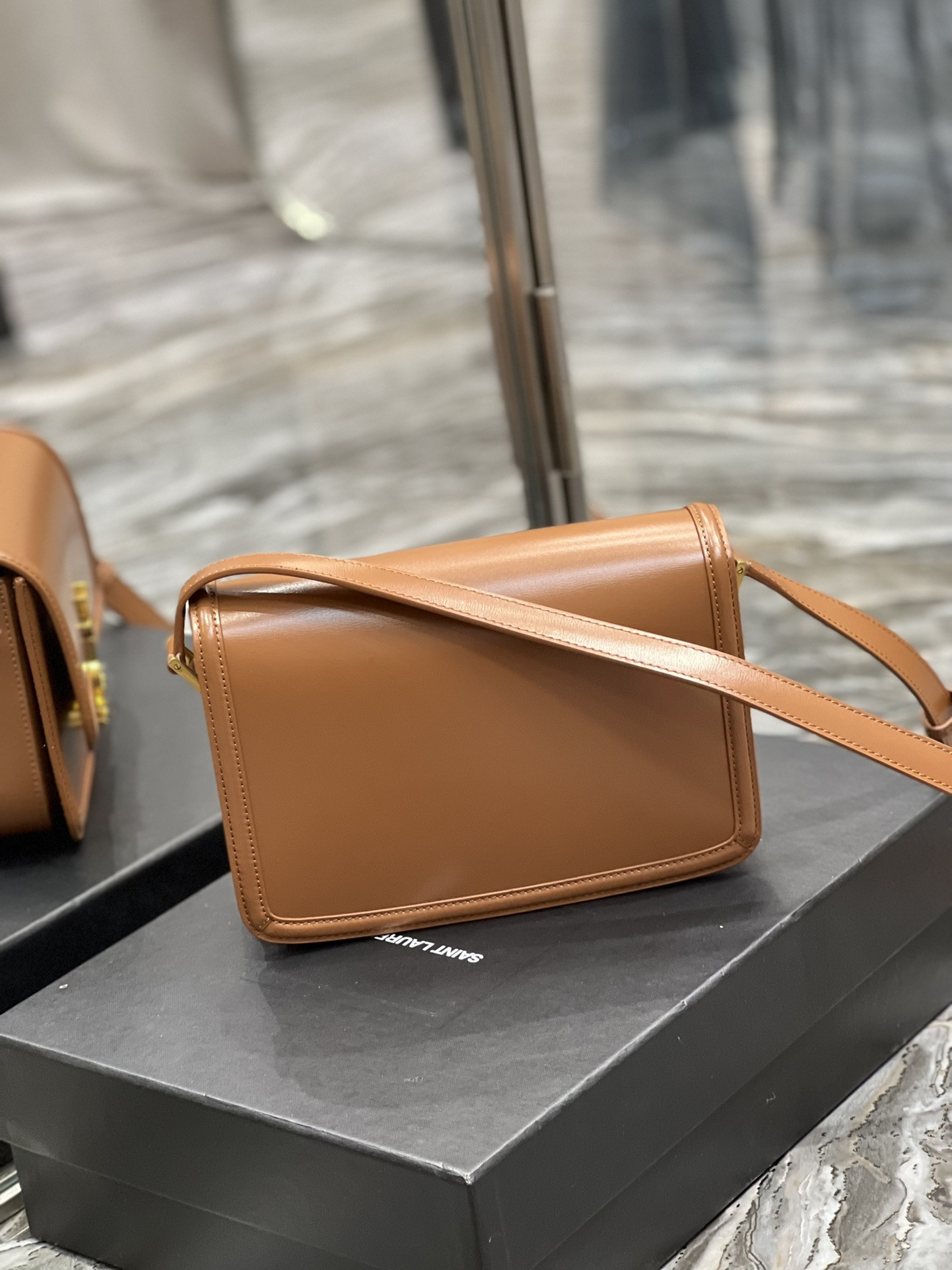 Y51 SOLFERINO MEDIUM SATCHEL IN BOX Sa1nt Lau*nt BROWN 9.1 X 6.3 X 2.4 INCHES