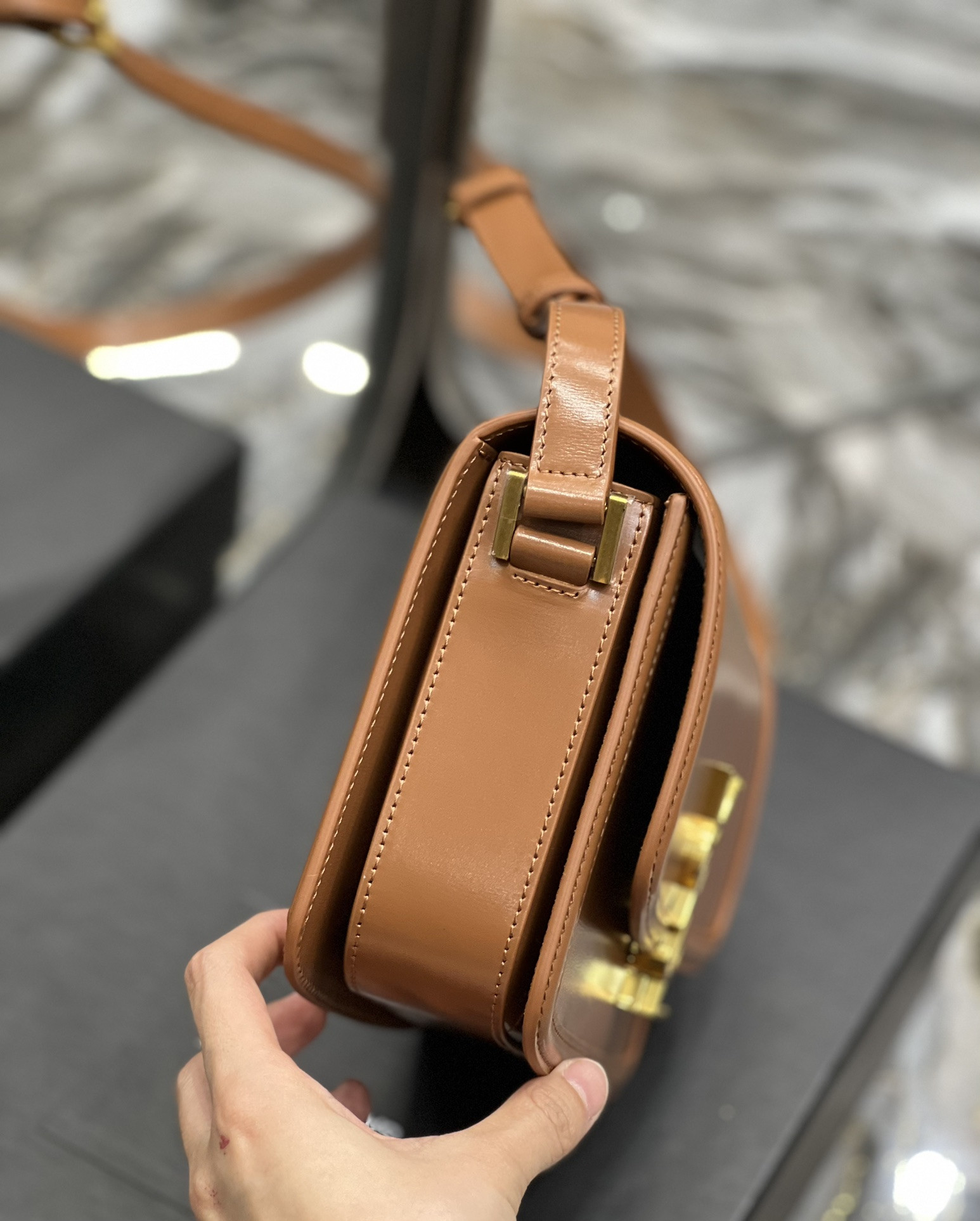 Y51 SOLFERINO MEDIUM SATCHEL IN BOX Sa1nt Lau*nt BROWN 9.1 X 6.3 X 2.4 INCHES