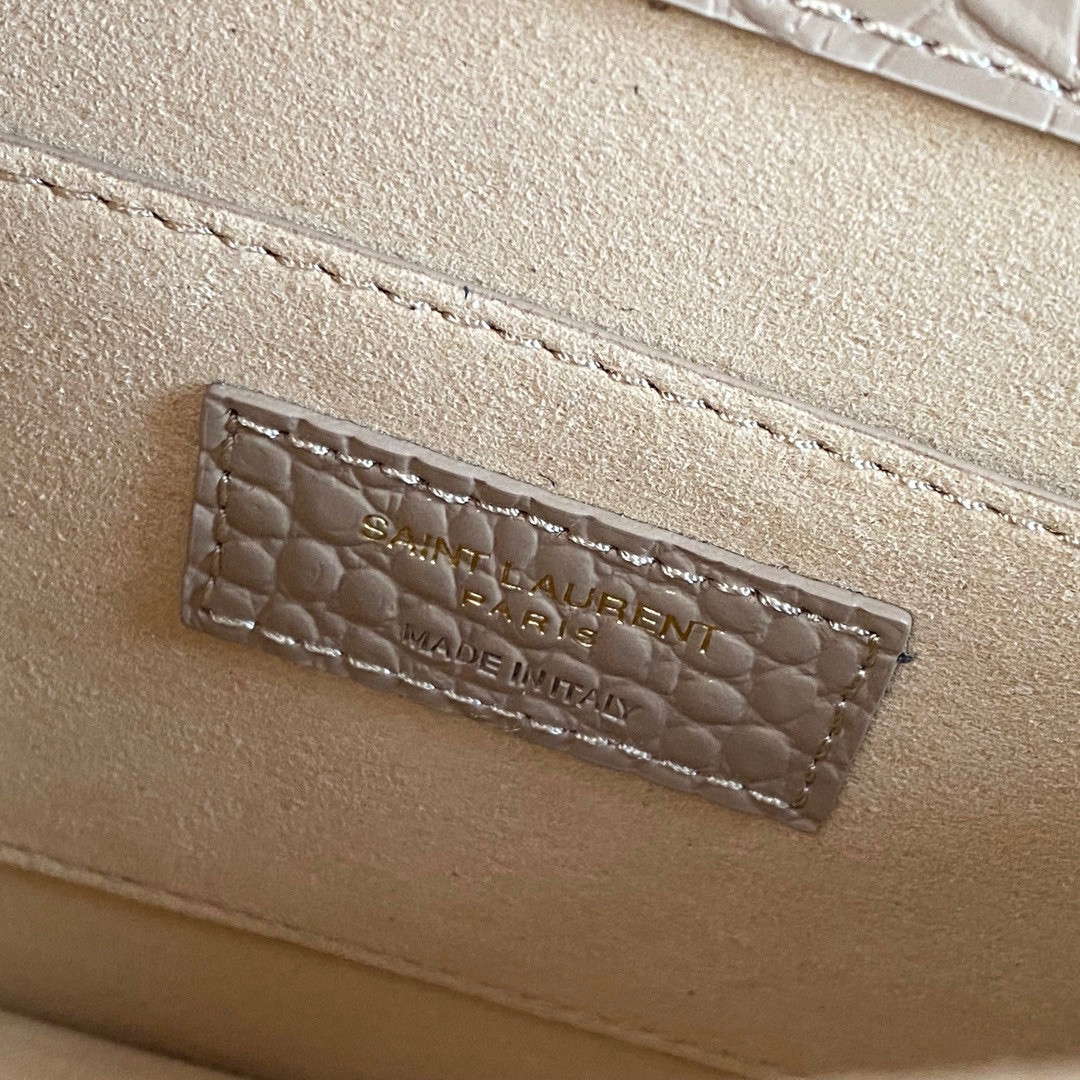 Y51 SUNSET MEDIUM IN CROCODILE-EMBOSSED LEATHER DARK BEIGE 8 X 6.2 X 2.5 INCHES