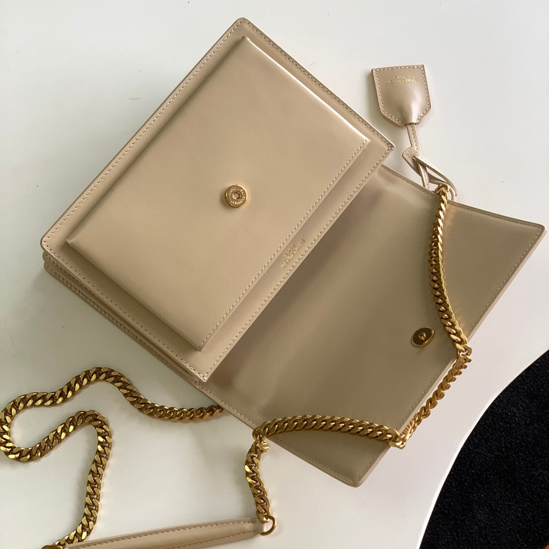 Y51 SUNSET MEDIUM IN COATED-BARK LEATHER BEIGE 8 X 6.2 X 2.5 INCHES