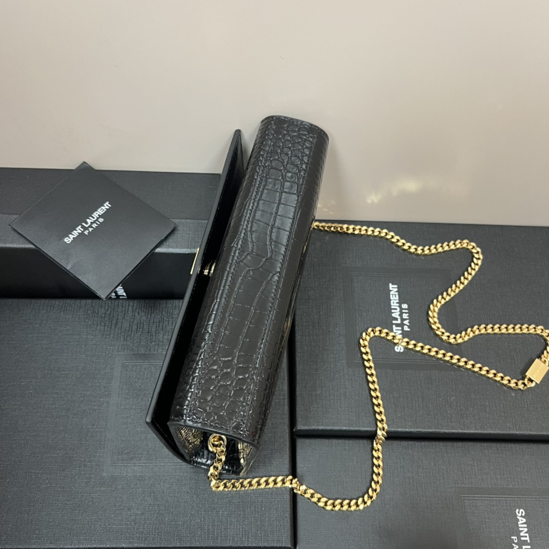 Y51 KATE MEDIUM IN CROCODILE-EMBOSSED LEATHER BLACK 9.4 X 5.7 X 2.1 INCHES