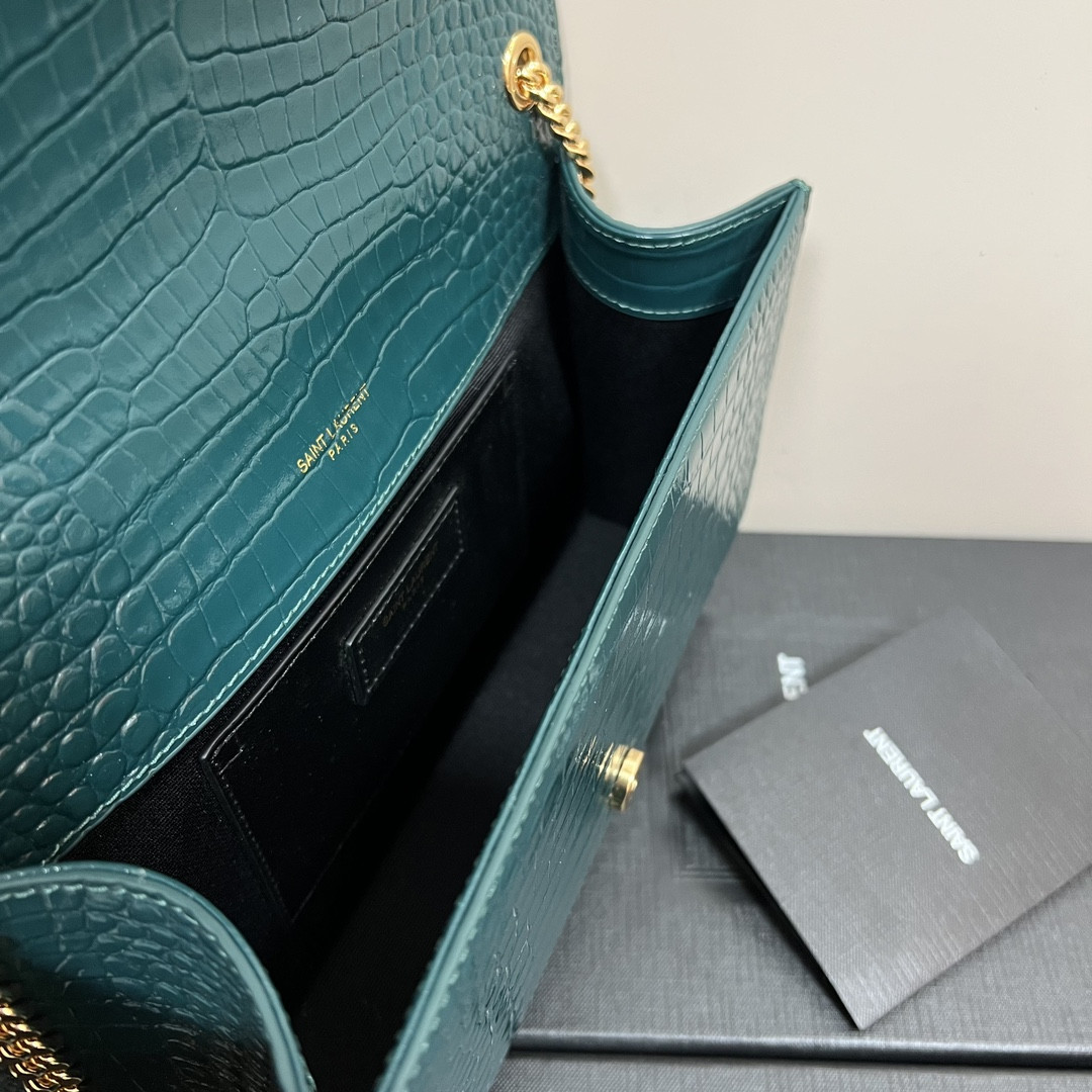 Y51 KATE MEDIUM TASSEL IN CROCODILE-EMBOSSED LEATHER BLUE 9.4 X 5.7 X 2.1 INCHES