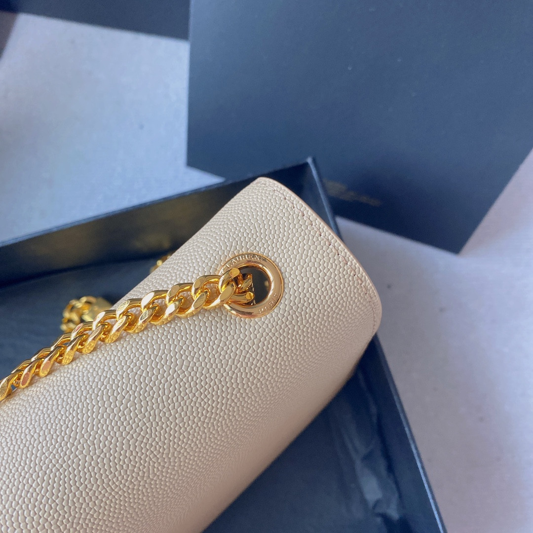 Y51 KATE MEDIUM IN GRAIN DE POUDRE EMBOSSED LEATHER DARK BEIGE 9.4 X 5.7 X 2.1 INCHES