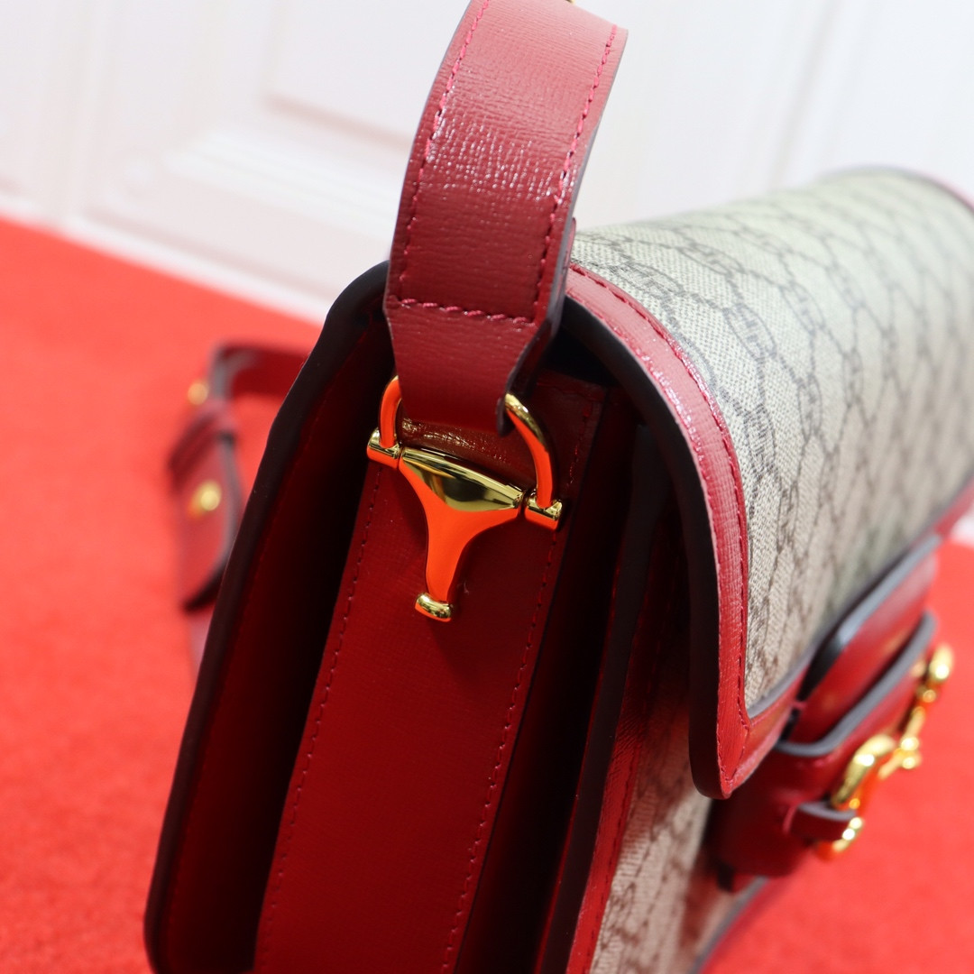 Gvc*1 HORSEBIT 1955 SHOULDER BAG GRAY RED 9.8"W x 7"H x 3.1"D