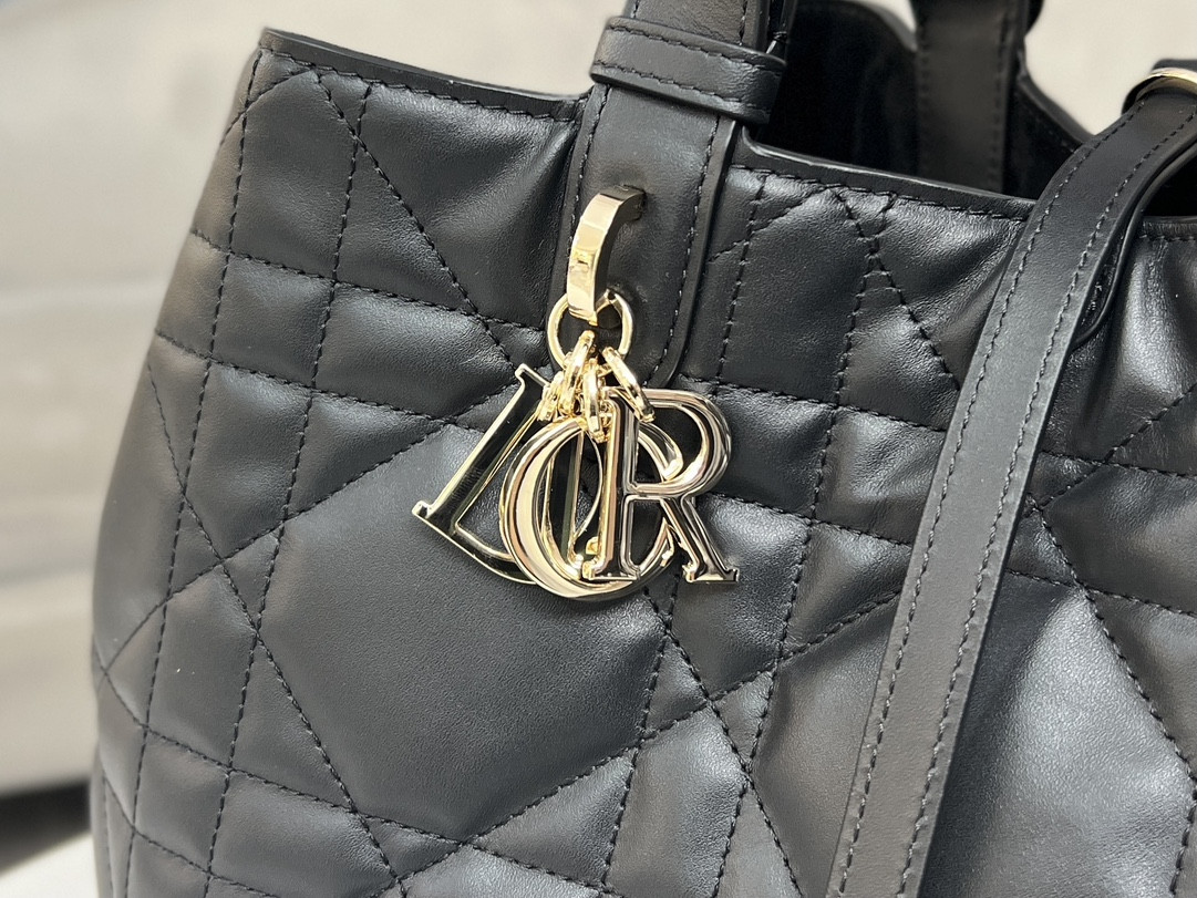 Large D10r Toujours Bag Black Macrocannage Calfskin 14.5 x 10.5 x 8.5 inches