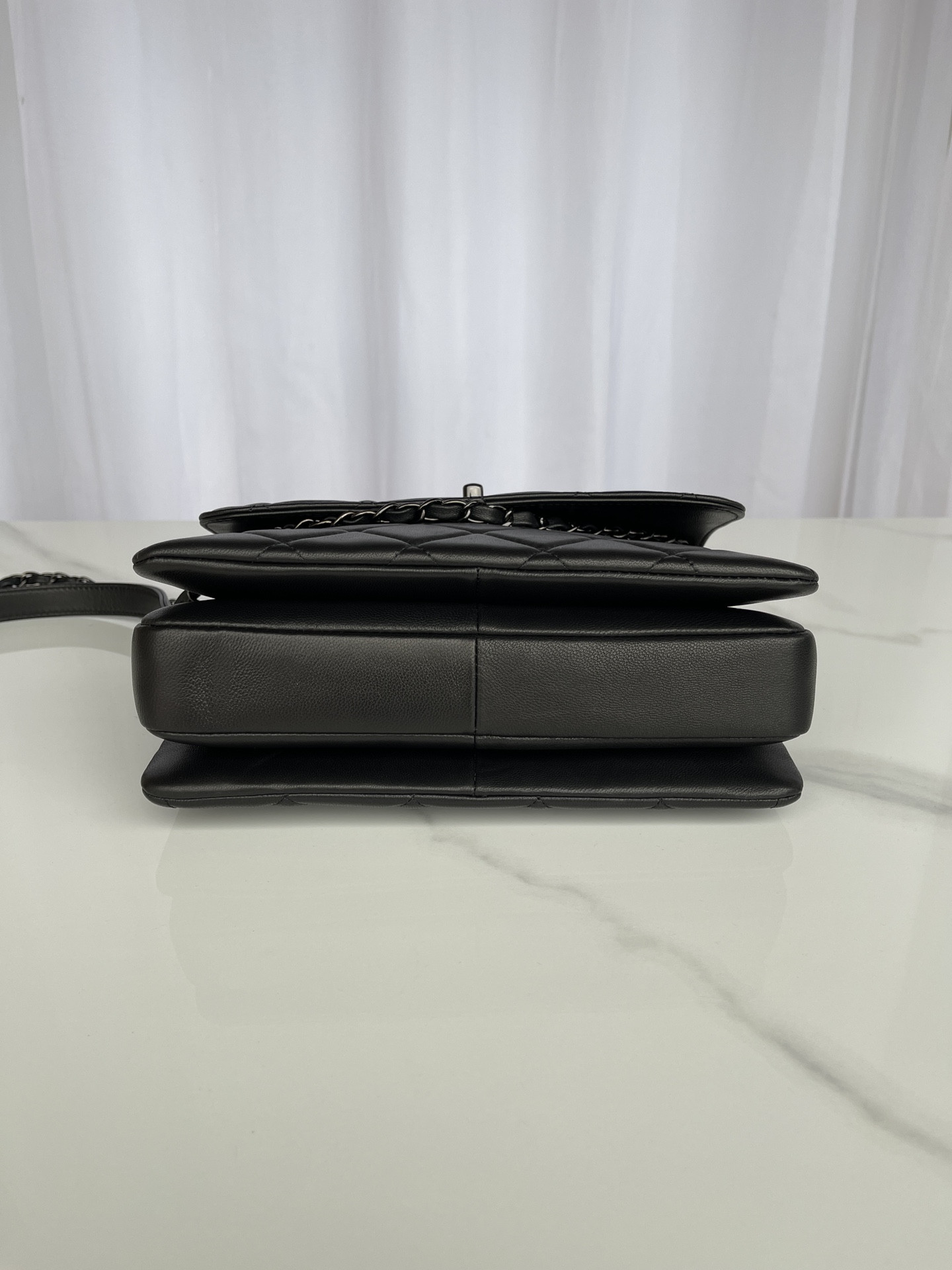 Ch**el FLAP BAG WITH TOP HANDLE BLACK 6.6 × 9.8 × 4.7 in
