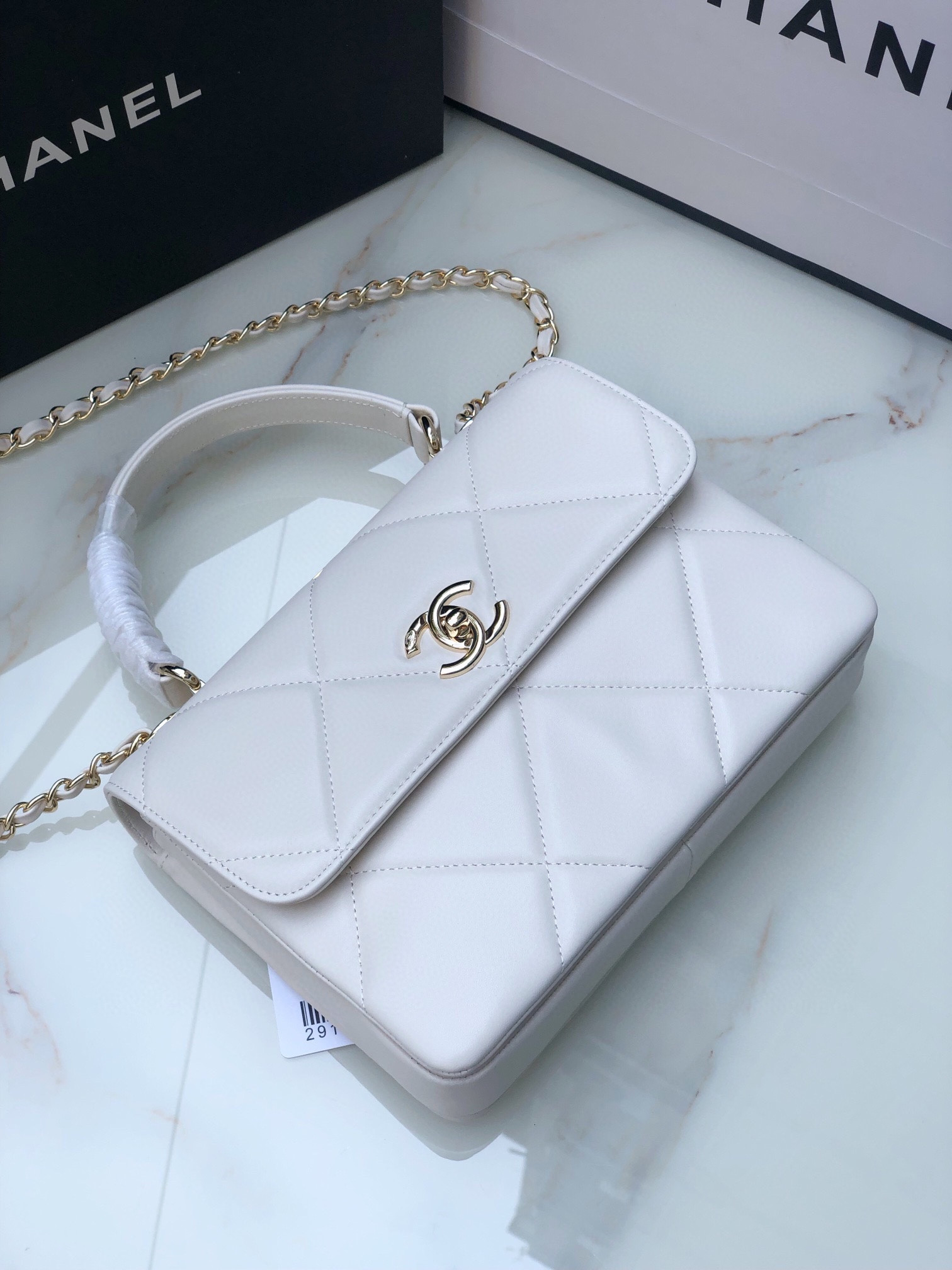 Ch**el FLAP BAG WITH TOP HANDLE 6.6 × 9.8 × 4.7 in