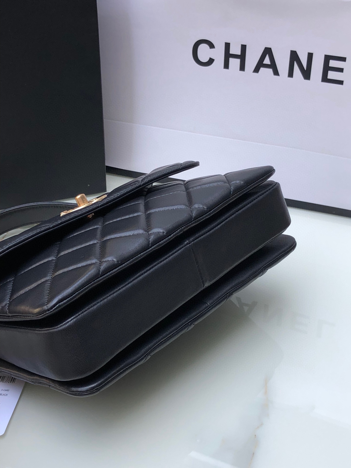 Ch**el FLAP BAG WITH TOP HANDLE 6.6 × 9.8 × 4.7 in