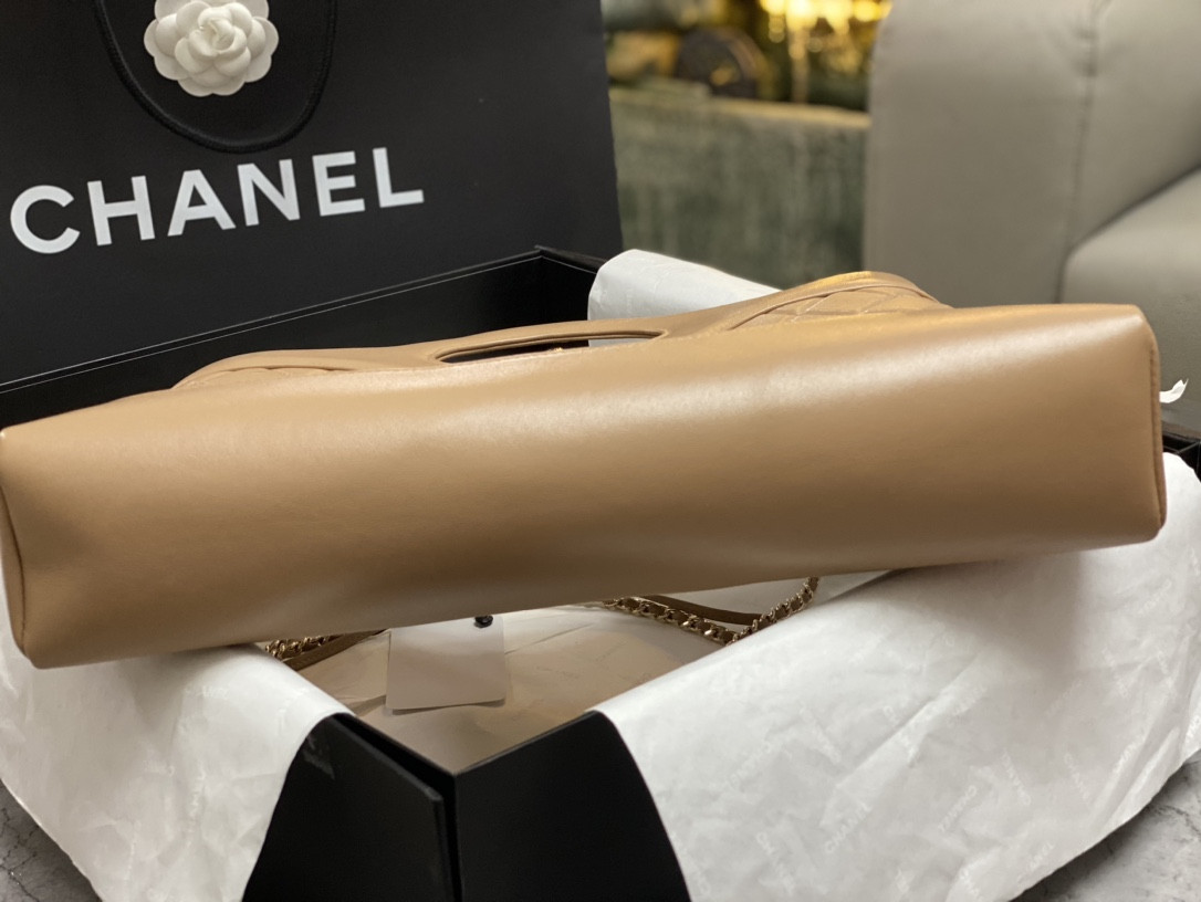 Ch**el SHOPPING BAG Shiny Lambskin & Gold-Tone Metal 11.7 × 14 × 3.5 in