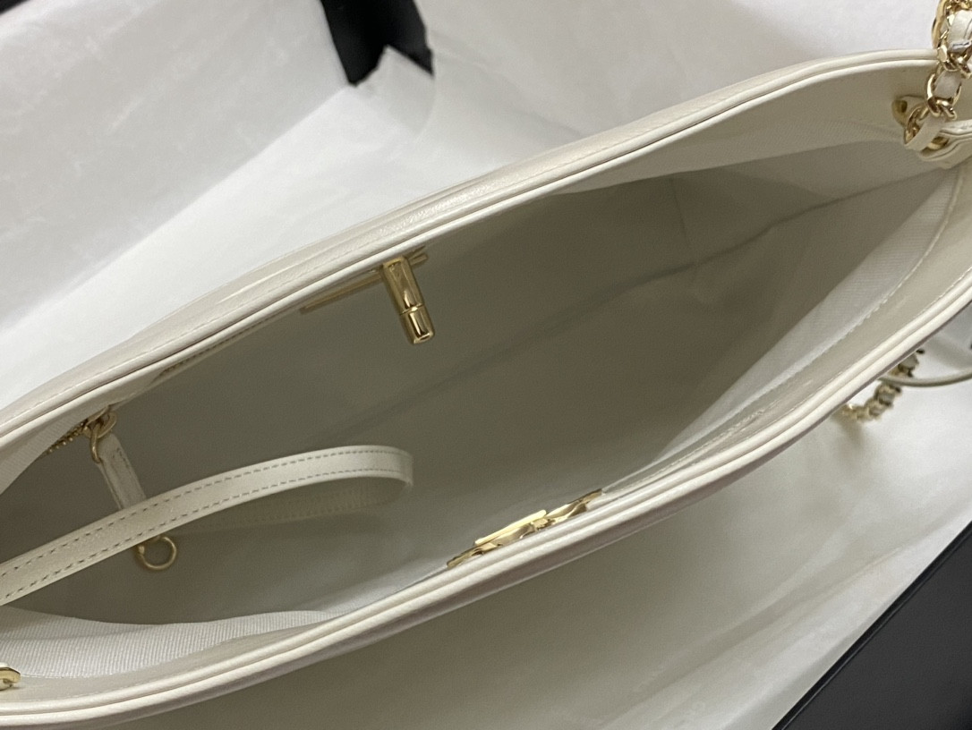 Ch**el SHOPPING BAG Shiny Lambskin & Gold-Tone Metal 11.7 × 11.3 × 3.5 in