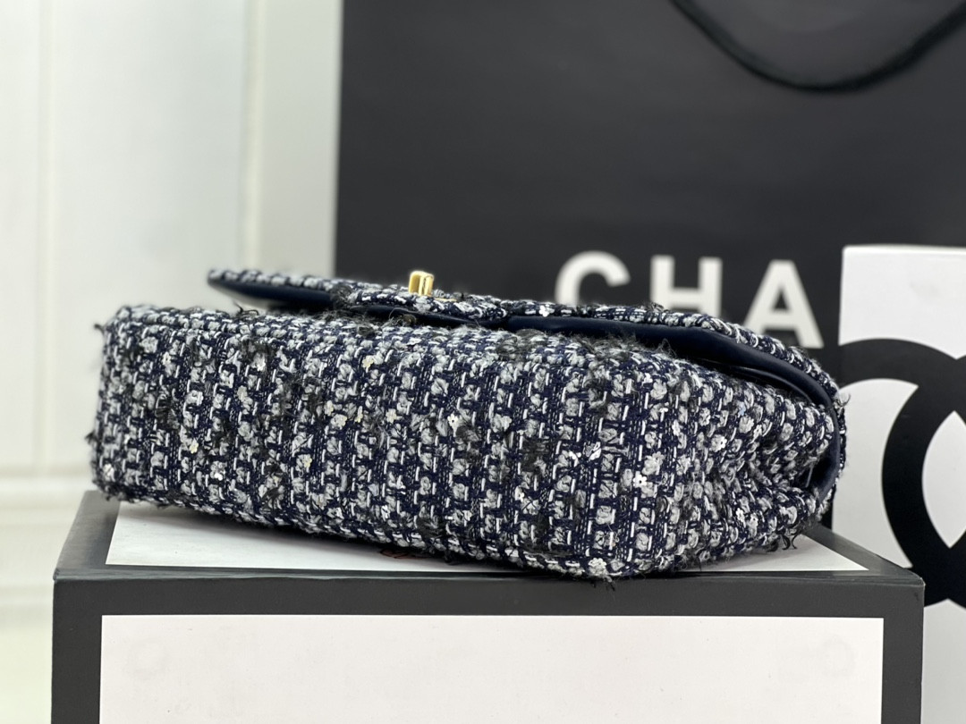 Ch**el classic 11.12 handbag tweed & gold-tone metal 6 × 9.9 × 2.5 in