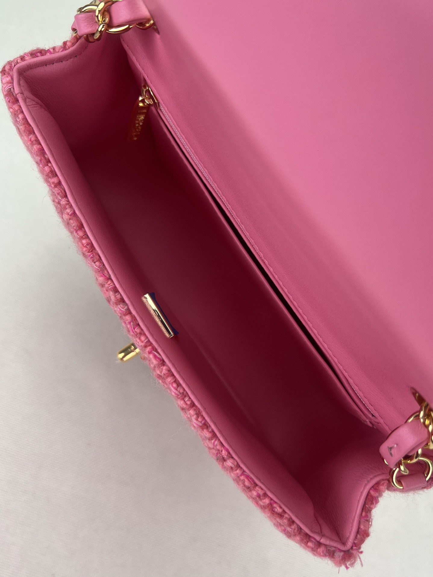 Ch**el MINI CLASSIC 11.12 HANDBAG Tweed & Gold-Tone Metal 4.7 × 7.8 × 2.3 in