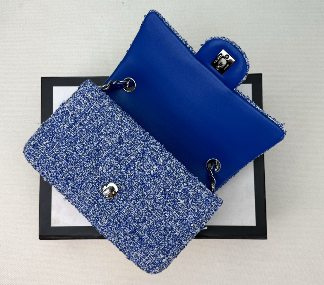 Ch**el MINI CLASSIC 11.12 HANDBAG  Tweed & Silver-Tone Metal 4.7 × 7.8 × 2.3 in