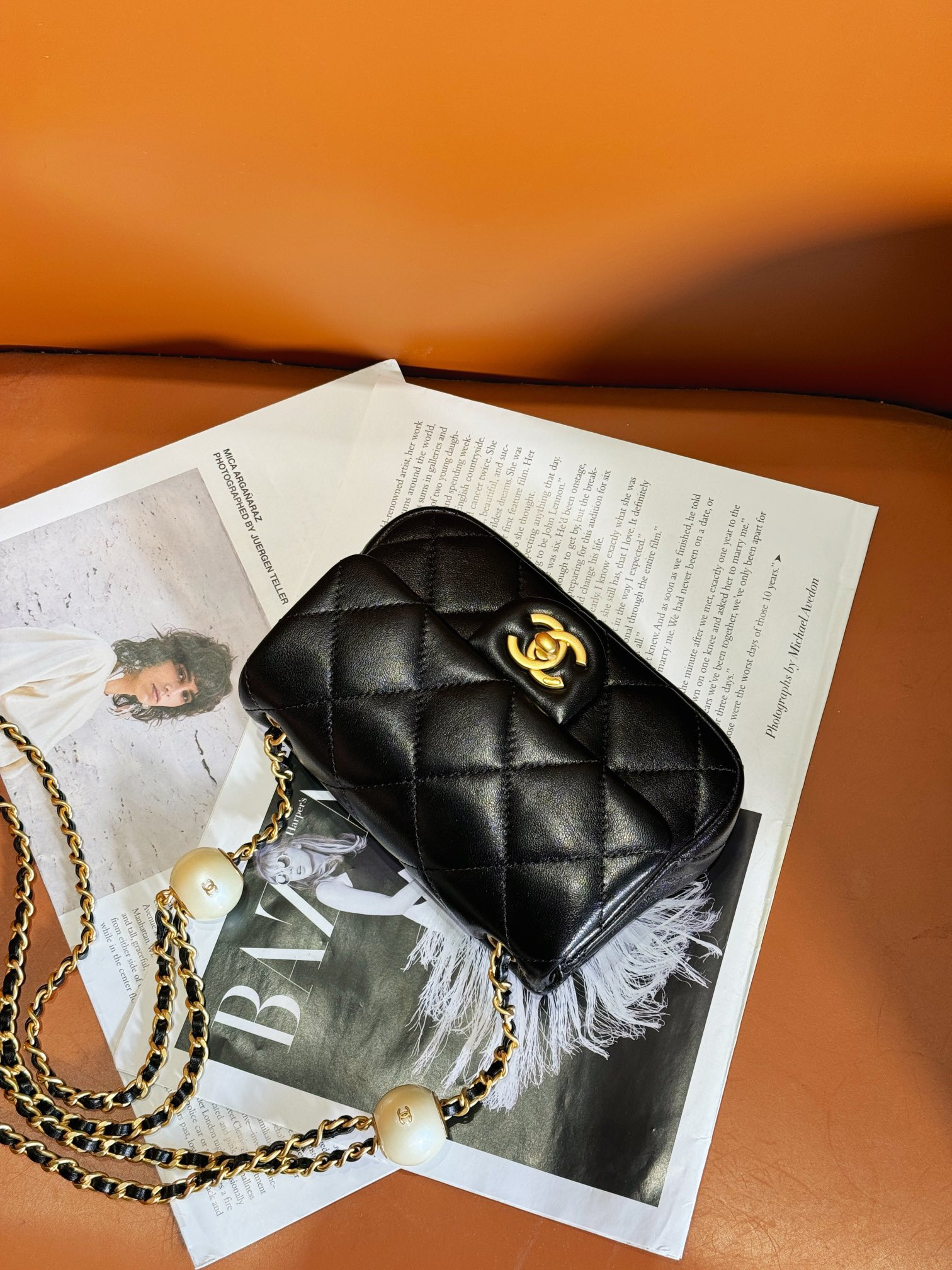 Ch**el MINI CLASSIC HANDBAG Pearl Chain 11.5x17x5cm