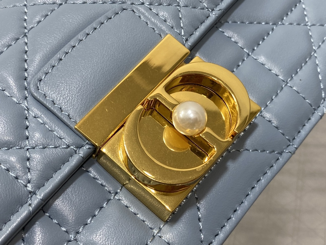 D10r Small Ange Bag Blue  Latte Macrocannage Calfskin  20 x 12 x 5 cm