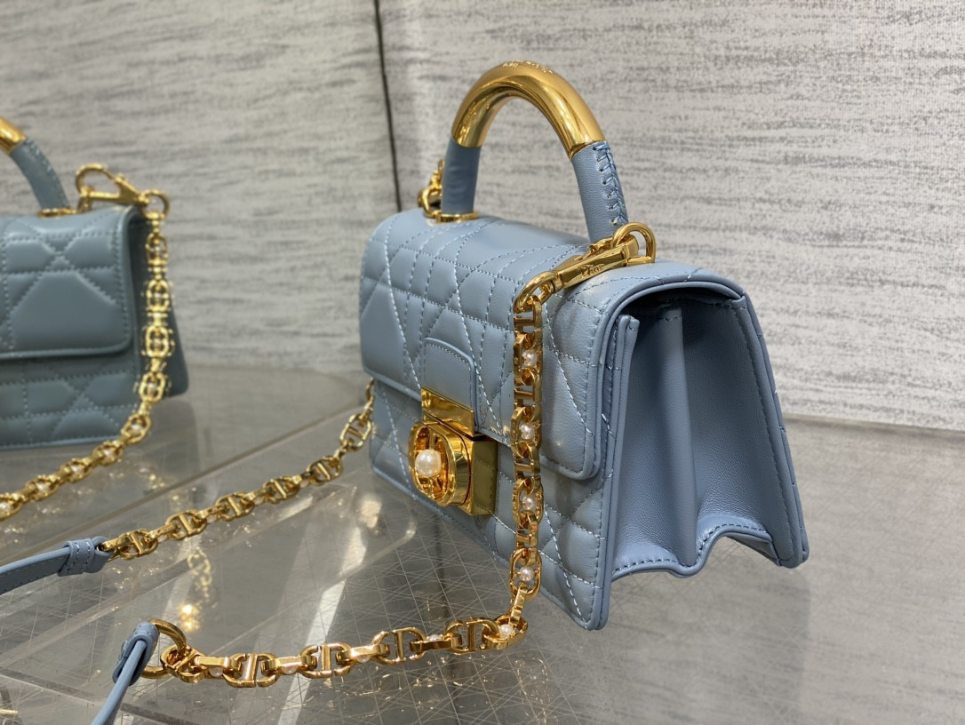 D10r Small Ange Bag Blue  Latte Macrocannage Calfskin  20 x 12 x 5 cm