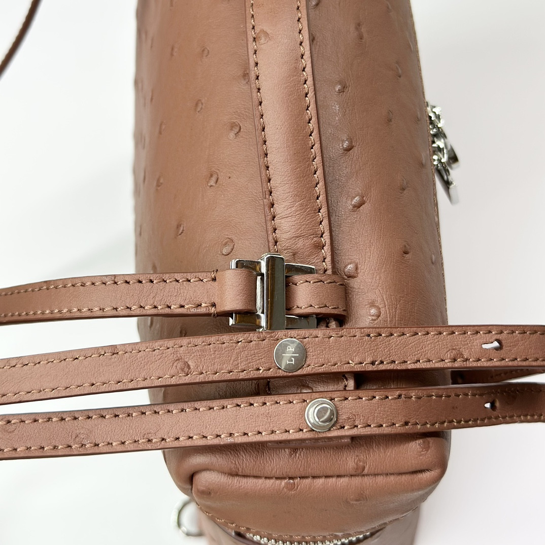 L0r0 P1ana Extra Pocket backpack L23.5 Ostrich-grained Leather 23 x 21 x 8 cm