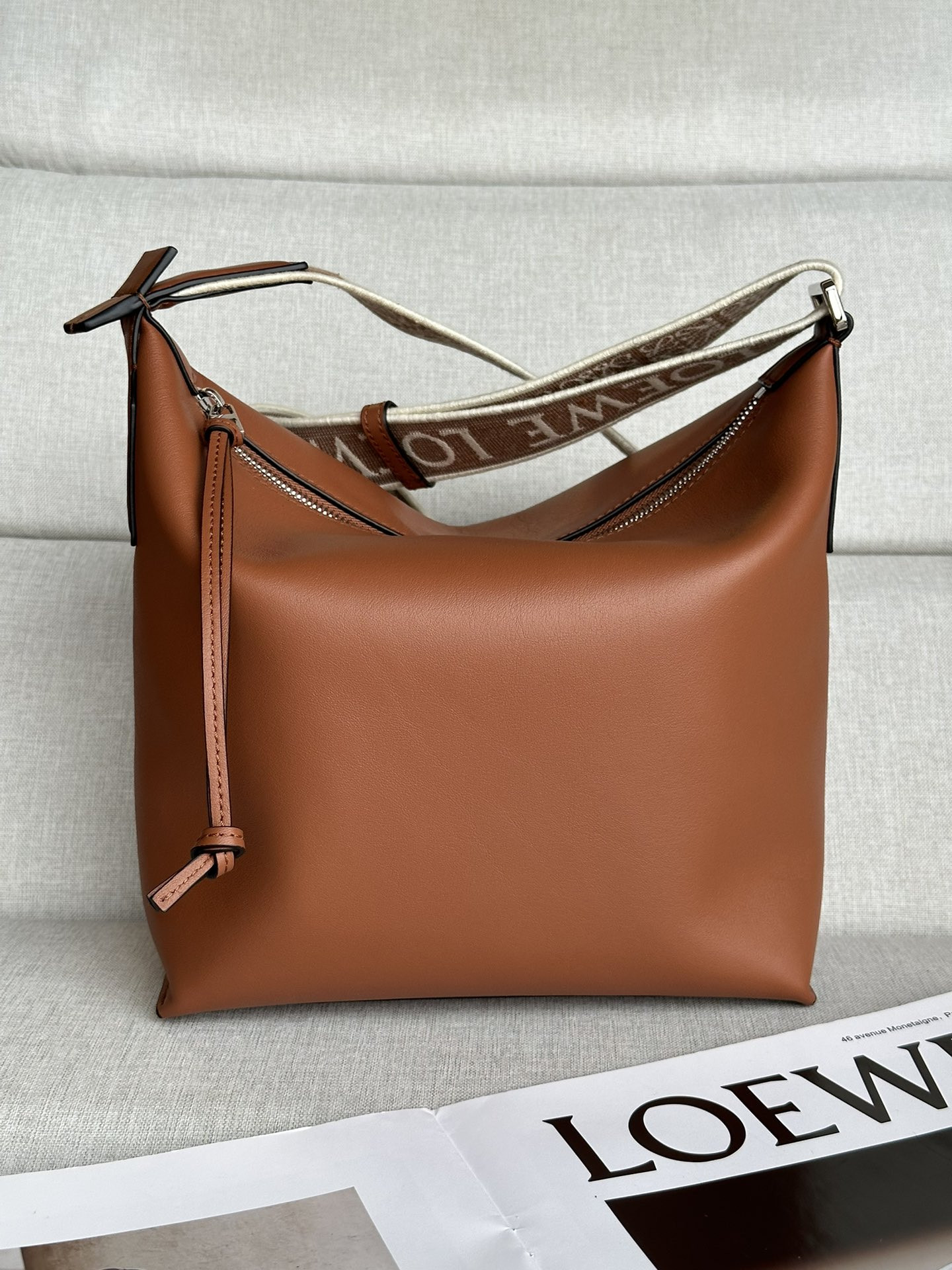 L0ew* Small Cubi crossbody bag in S*pple smooth calfskin and jacquard 29.5x10.5x22cm