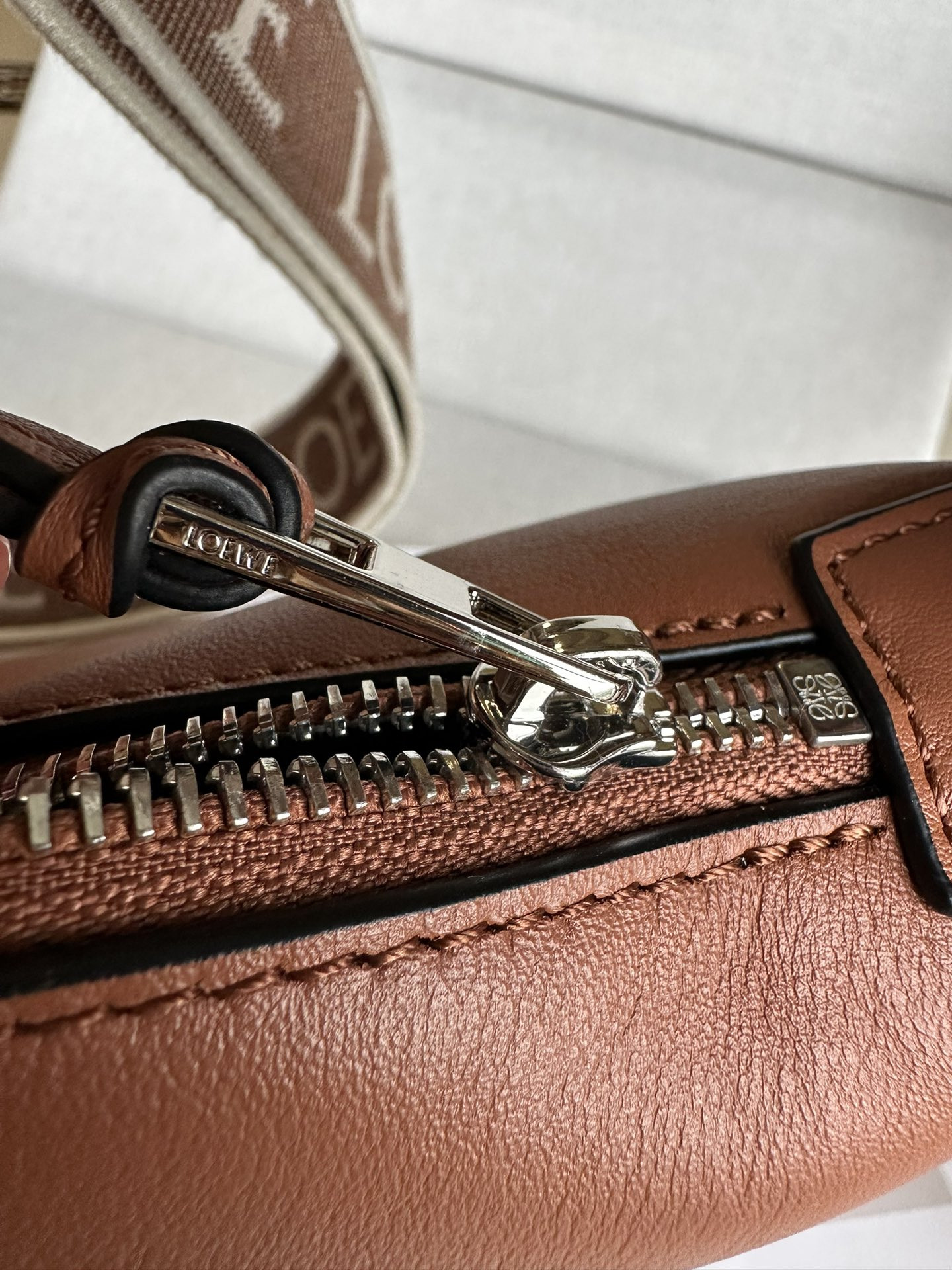 L0ew* Small Cubi crossbody bag in S*pple smooth calfskin and jacquard 29.5x10.5x22cm