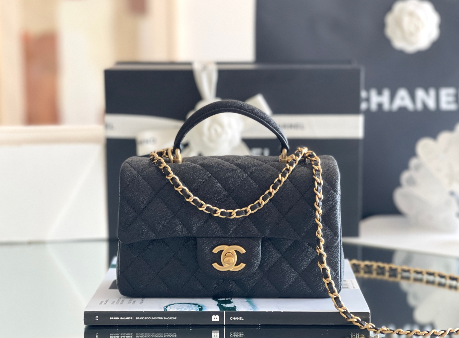 Ch**el Mini Classic Handbag With Top Handle 13x20x9cm