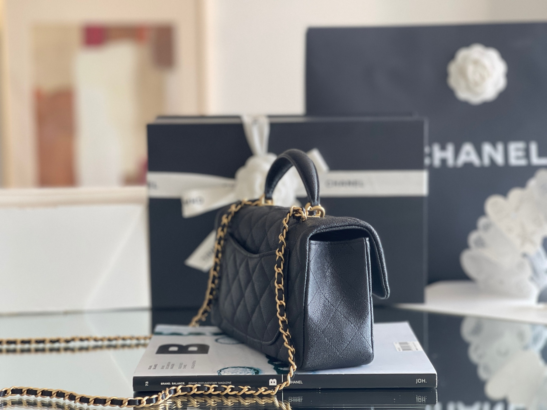 Ch**el Mini Classic Handbag With Top Handle 13x20x9cm