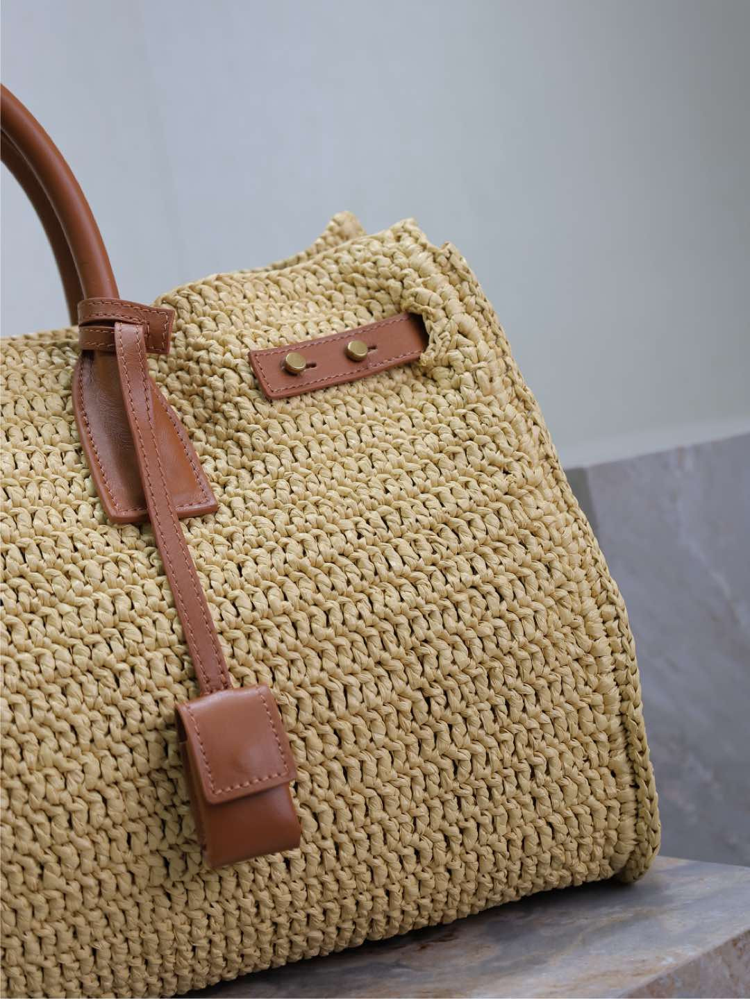 Y51 SAC DE jour S*pple in raffia and leather - medium 41x28x13cm