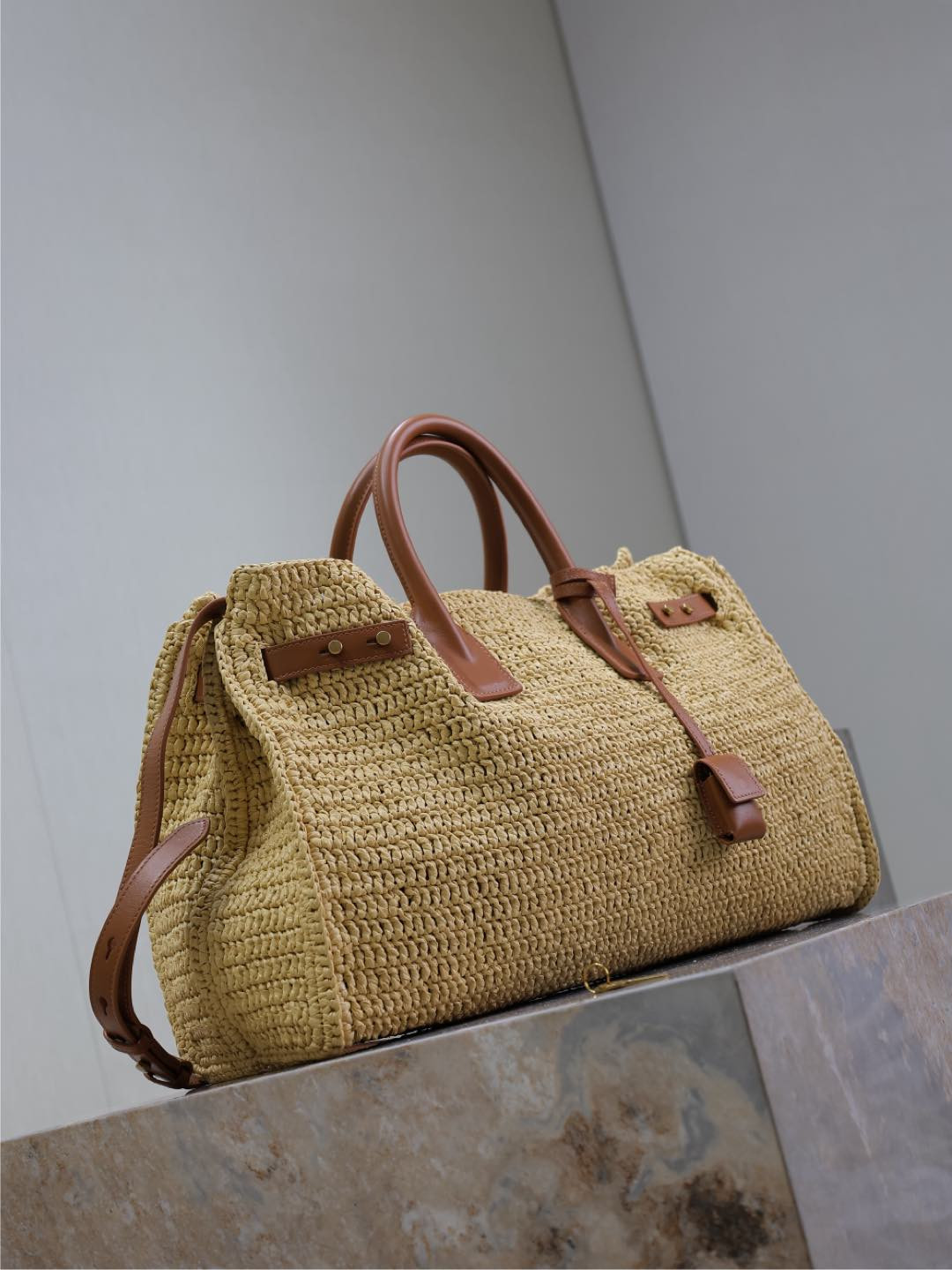 Y51 SAC DE jour S*pple in raffia and leather - medium 41x28x13cm