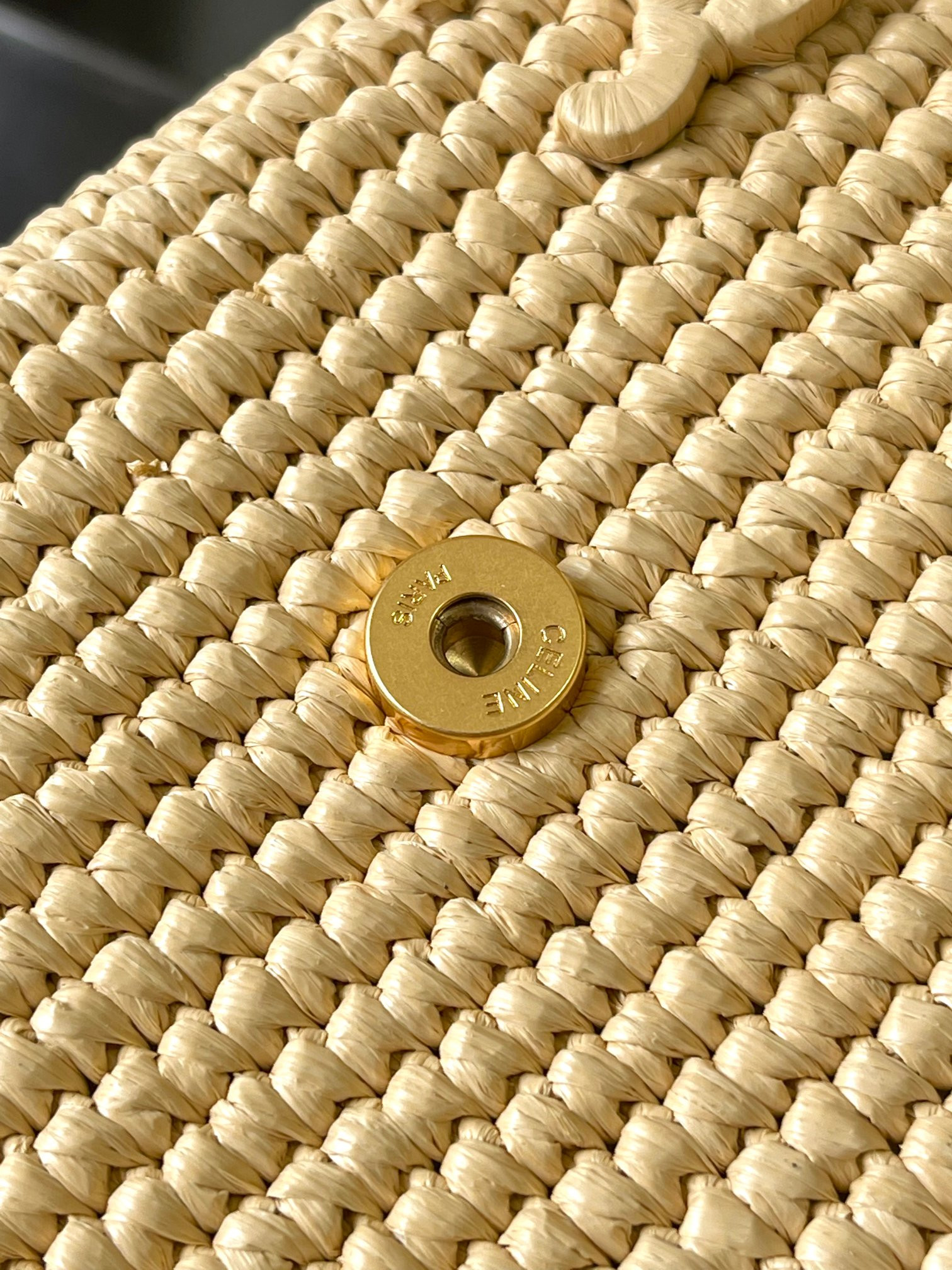 Ce1i*e Victoire Medium Bag IN RAFFIA WITH TRIOMPHE EMBROIDERIES 25x17x9cm