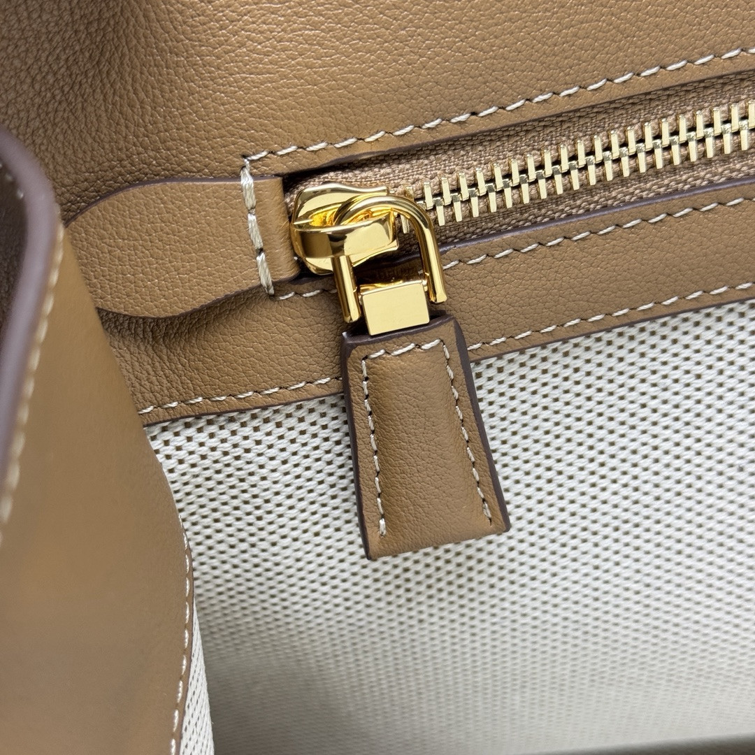 Pra*a Medium linen blend and leather tote bag 22.5x35x18cm